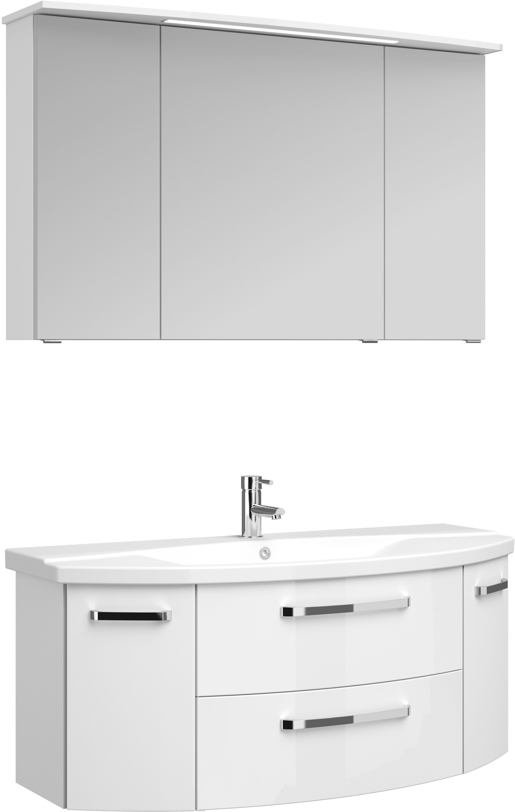 Saphir Badmöbel-Set »Serie 4010 2-teilig Keramik-Waschtisch mit LED-Spiegelschrank«, (Set), Badezimmer Set 122 cm breit, inkl. Türdämpfer, 5 Türen, 2 Schubladen