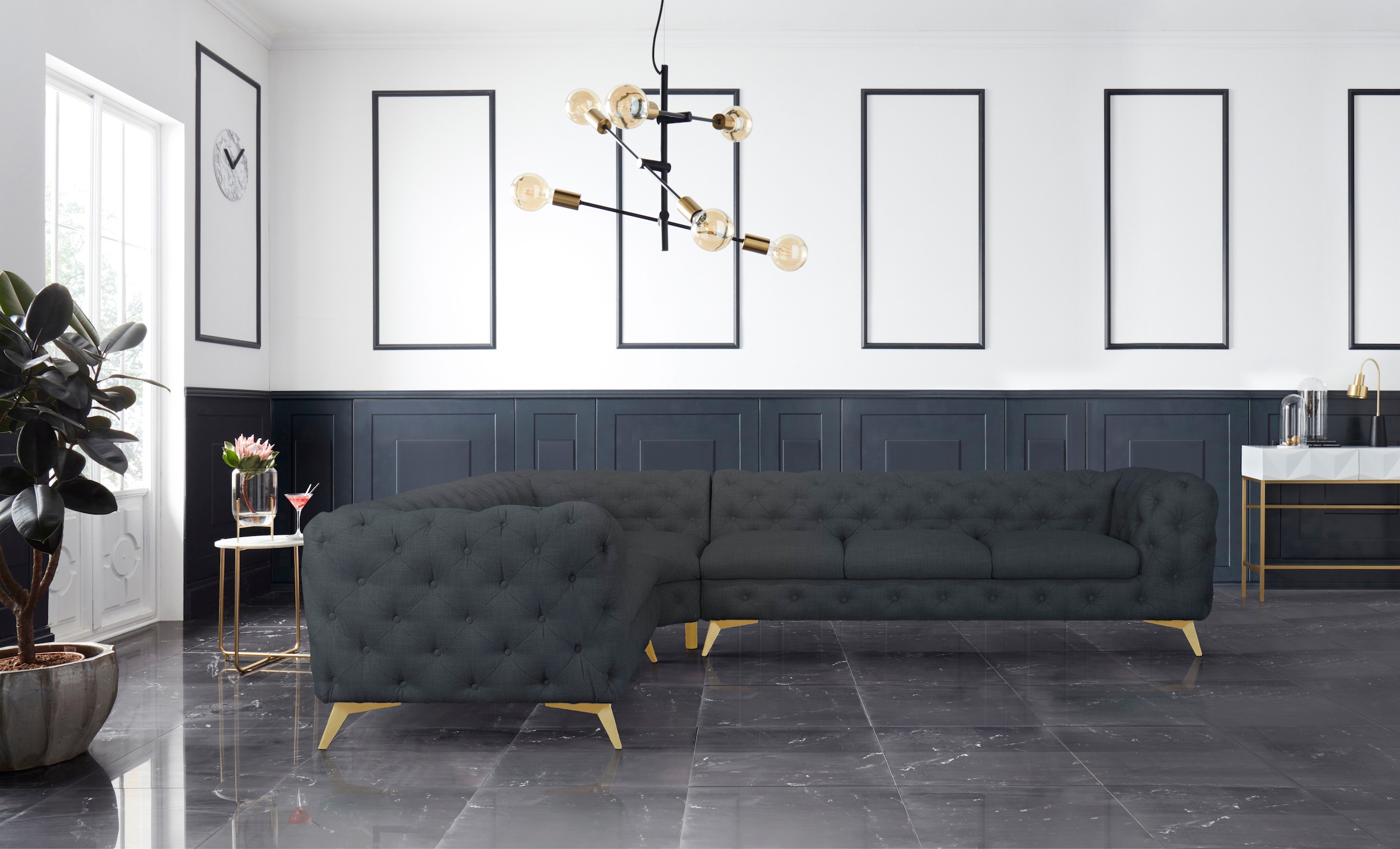 Leonique Chesterfield-Sofa »Ecksofa GLYNIS L-Form mit Wellenunterfederung, günstig online kaufen
