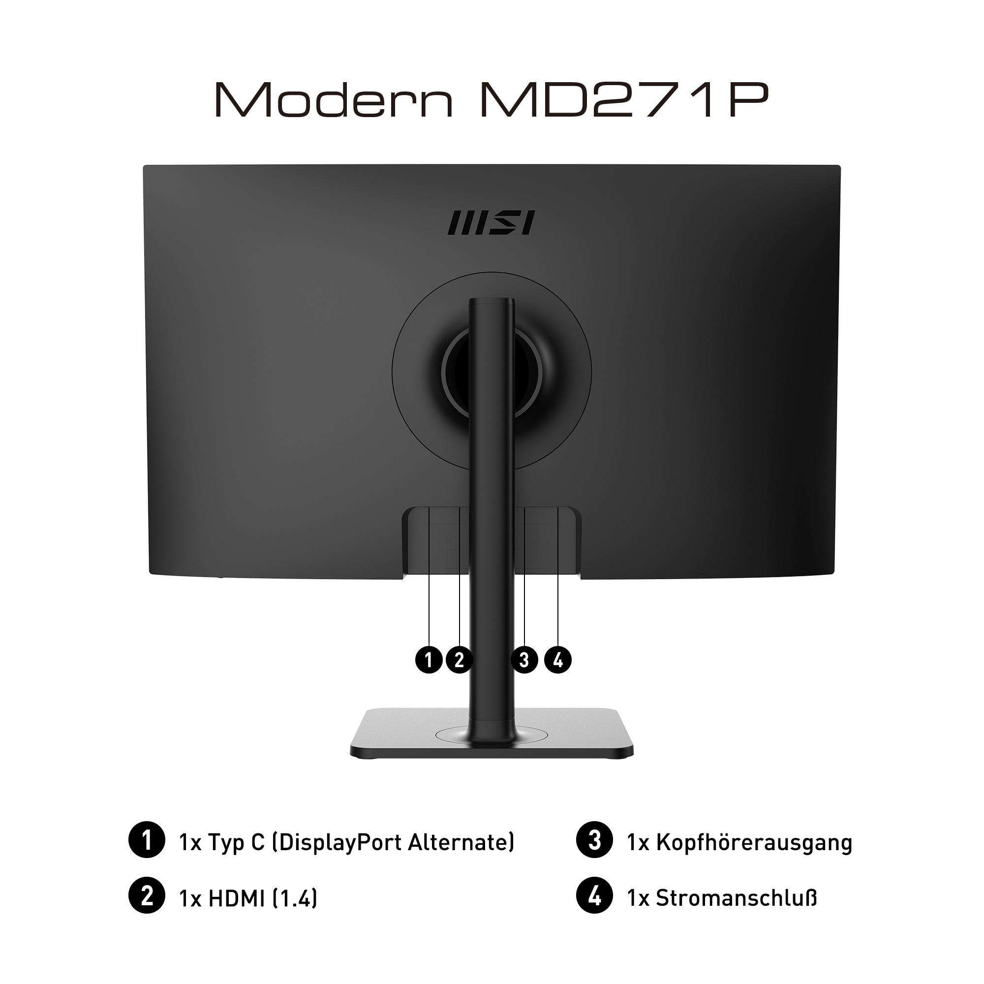 MSI Gaming-Monitor »Modern MD271P«, 69 cm/27 Zoll, 1920 x 1080 px, Full HD, 5 ms Reaktionszeit, 75 Hz, 3 Jahre Herstellergarantie, höhenverstellbar, USB-C