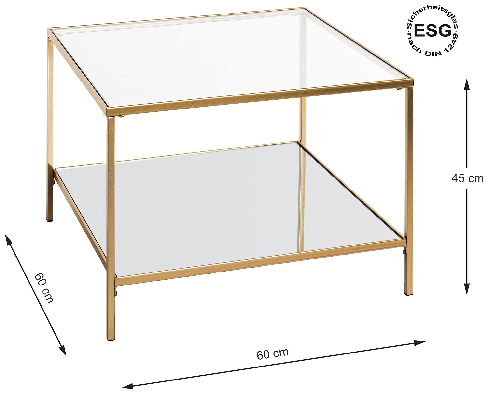 HAKU Beistelltisch »Sofatisch, Wohnzimmertisch« 1 Stk. tlg. quadratisch - aus Metall Gold B/T/H 60/60/45 cm