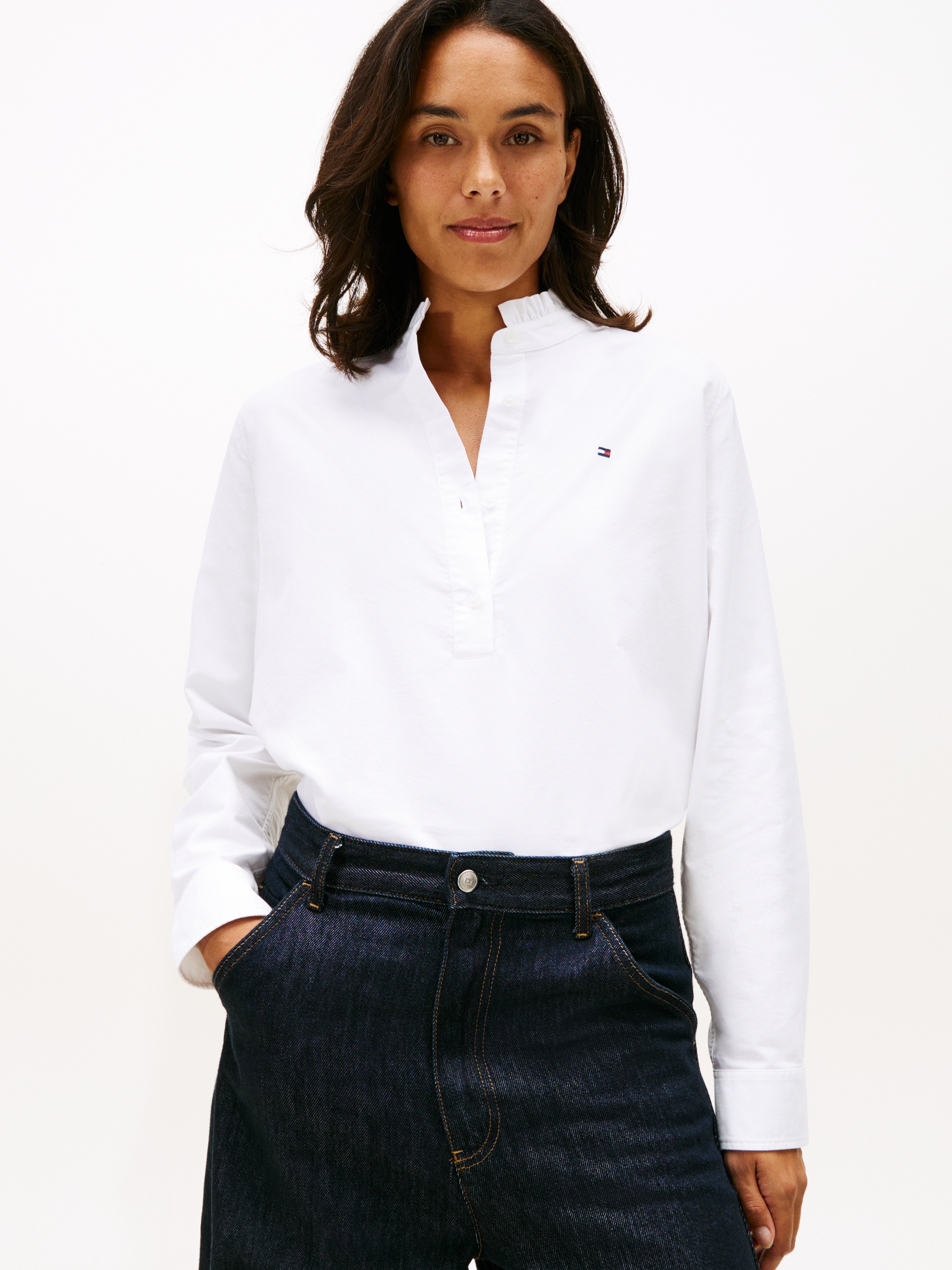 Tommy Hilfiger Langarmbluse »OXFORD RUFFLE NECK SHIRT« mit Rüschen Detail