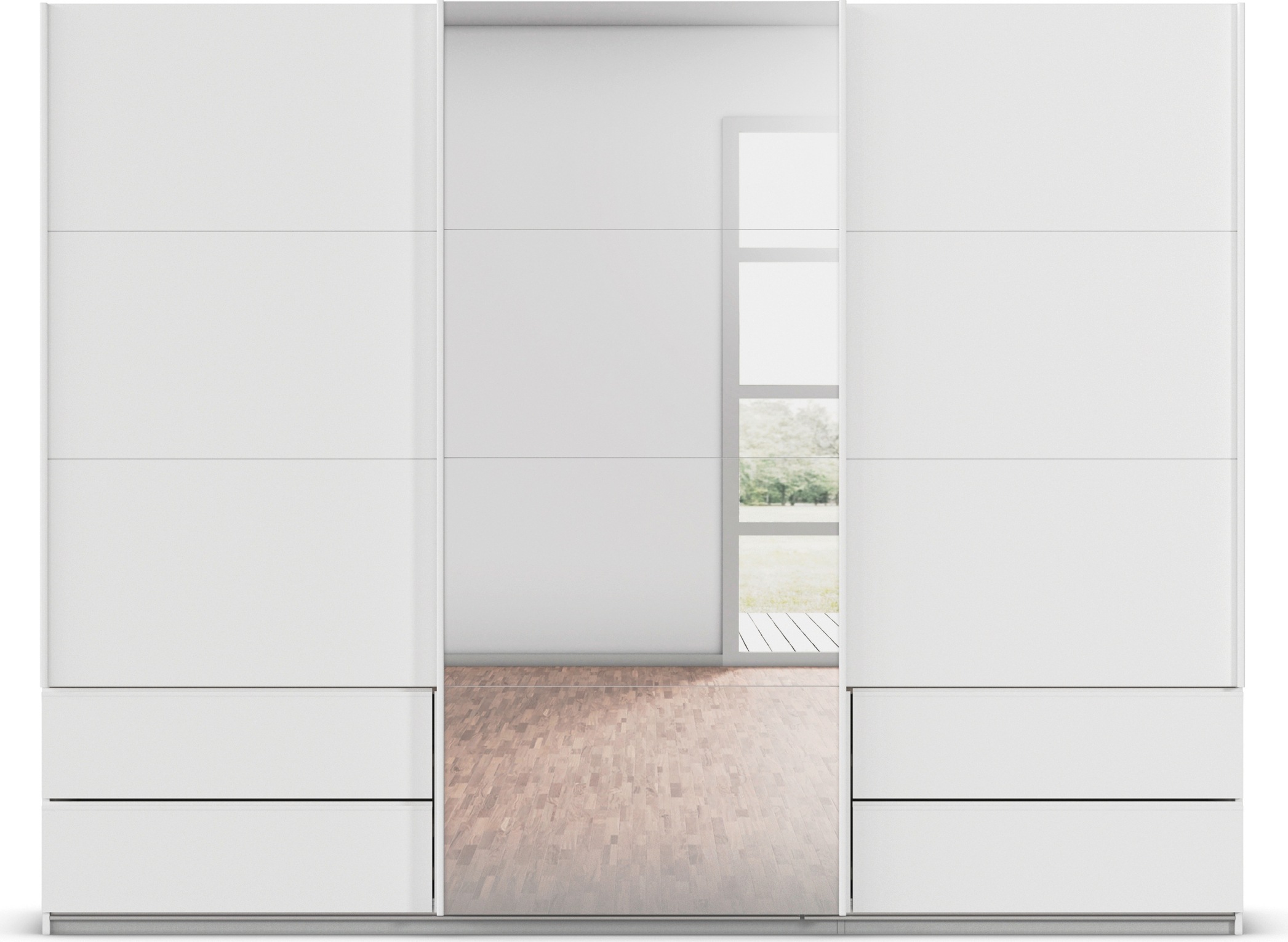 rauch Schwebetürenschrank »Kleiderschrank Schrank Garderobe Wäscheschrank ELARA mit Spiegel«, praktische Schubladen optional farblich abgesetzt MADE IN GERMANY