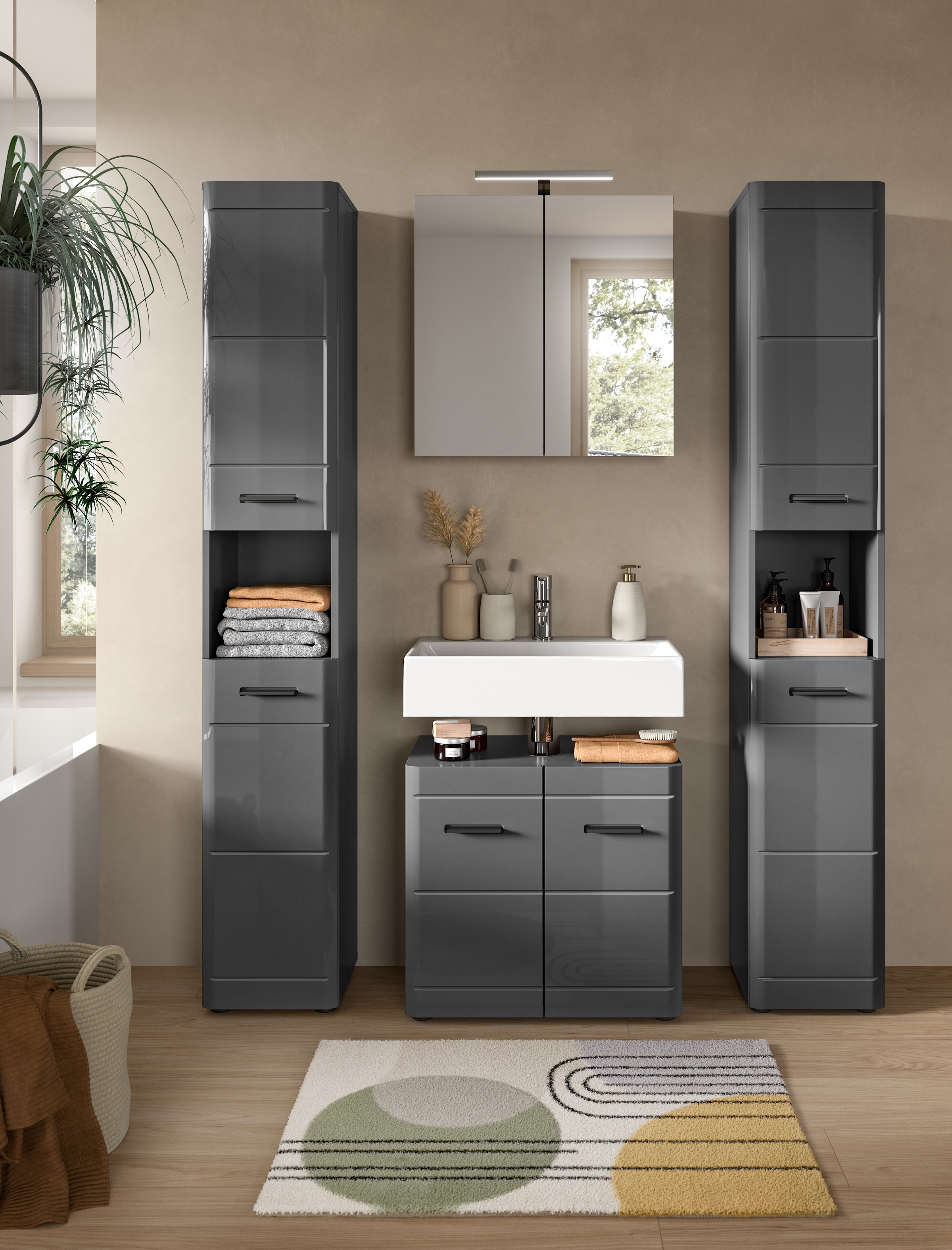 welltime Badmöbel-Set »Doux, bestehend aus: 2x Hochschrank, Waschbeckenunte günstig online kaufen