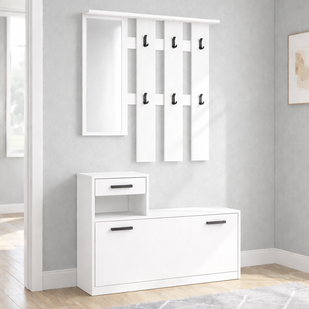 OTTO home Garderoben-Set »Luna Kommode mit 1 Klappe + 1 Schubkasten, Paneel mit Spiegel 6 Haken« 2 Stk. tlg.