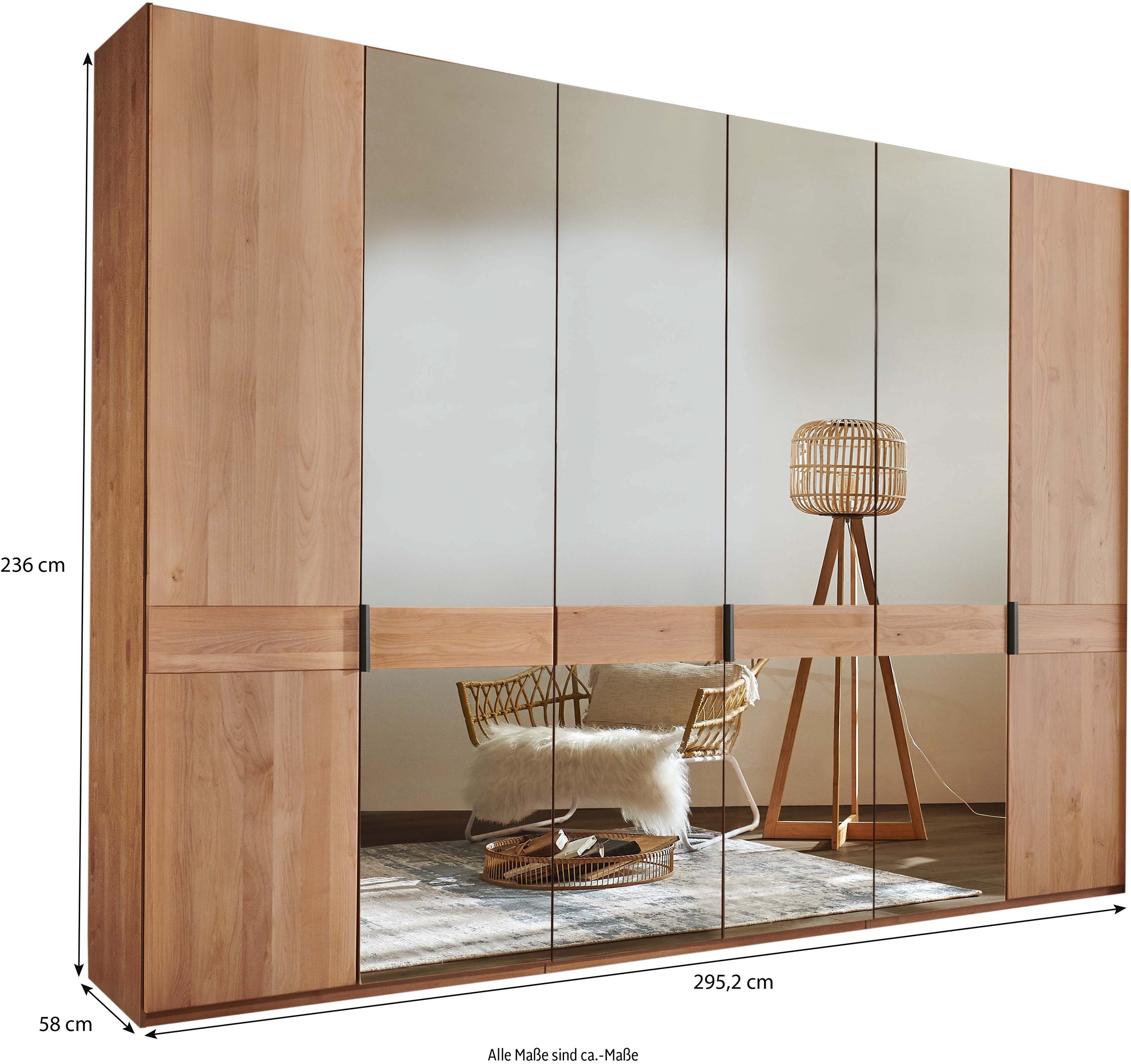 WIEMANN Drehtürenschrank »Cardiff, Massivholztüren in Kombination mit Glas- oder Spiegeltüren«, (4 Breiten, 2 Höhen 216/236cm auswählbar), hochwertiges Design in langlebiger Qualität, viel Stauraum