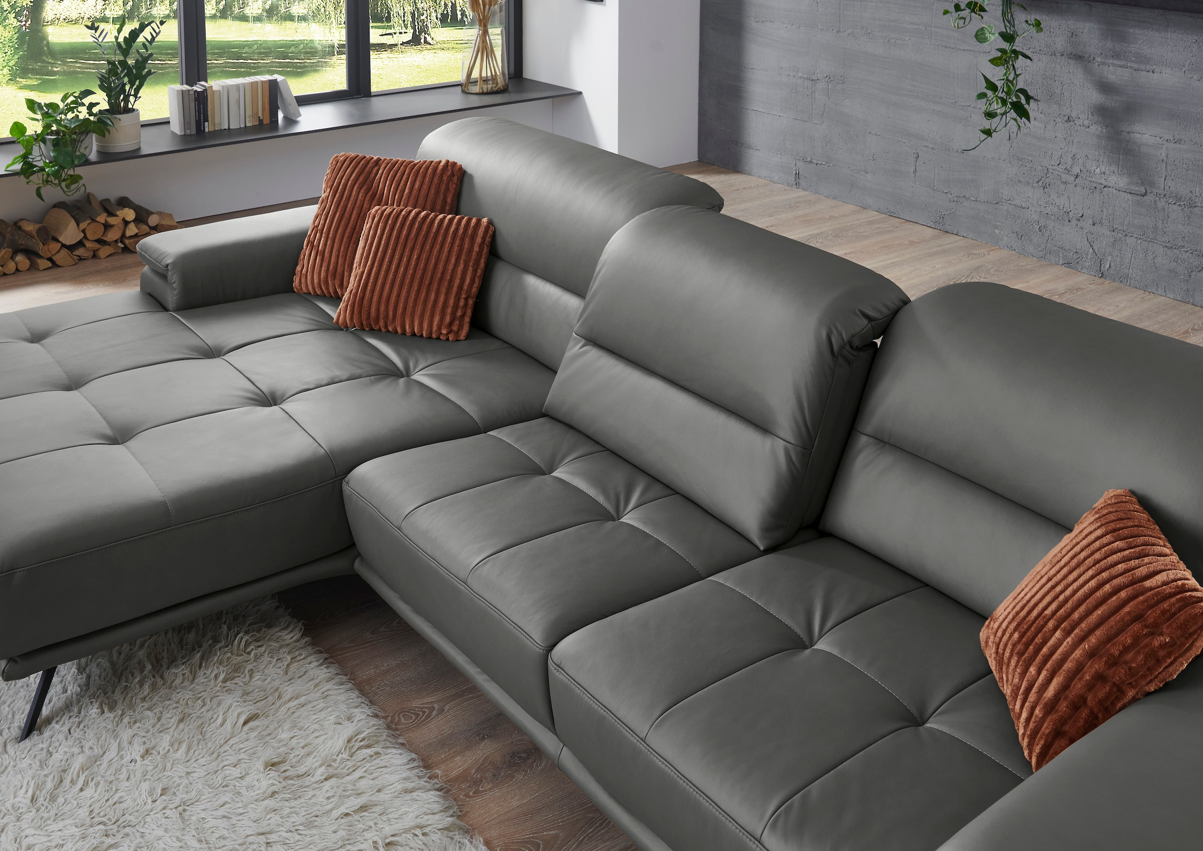 Die PlanBar Ecksofa »PN-EM19074, L-Form, Breite 343 cm« inkl. Sitztiefen- und Kopfteilverstellung
