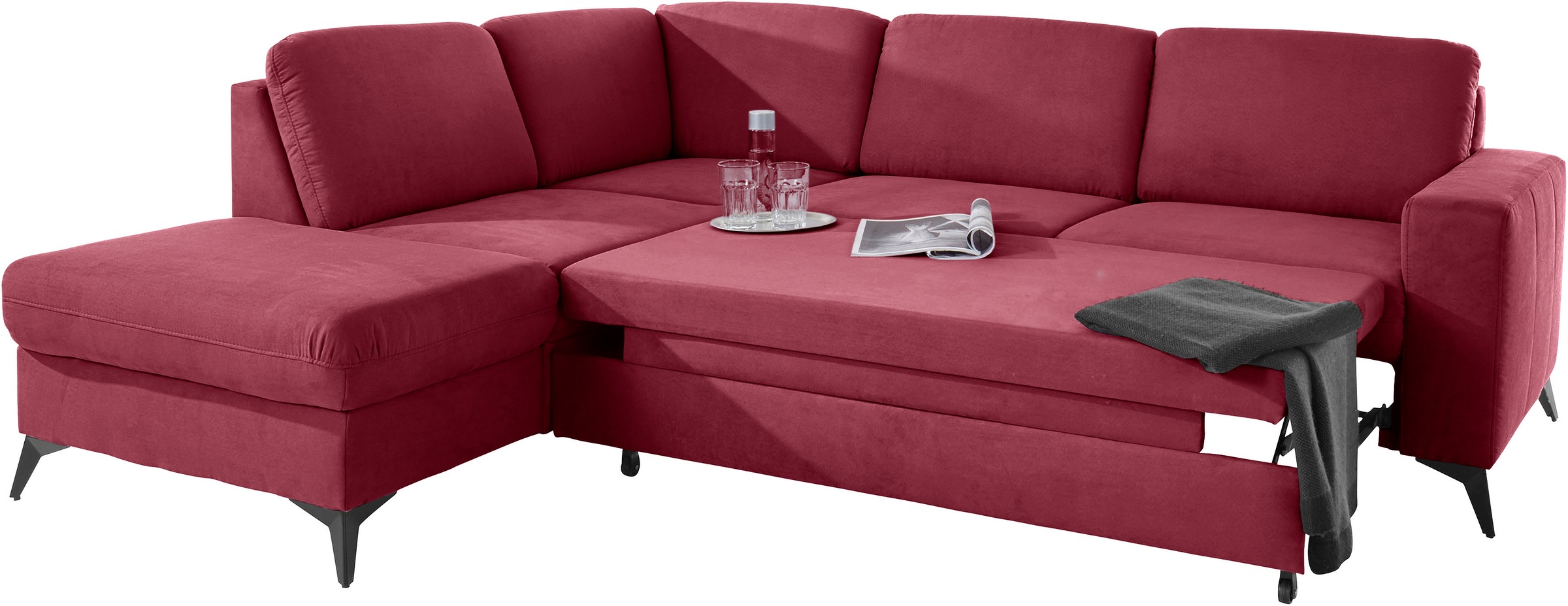 Places of Style Ecksofa »Lolland L-Form«, Wahlweise mit Bettfunktion und Stauraum, auch mit abwischbarem Bezug