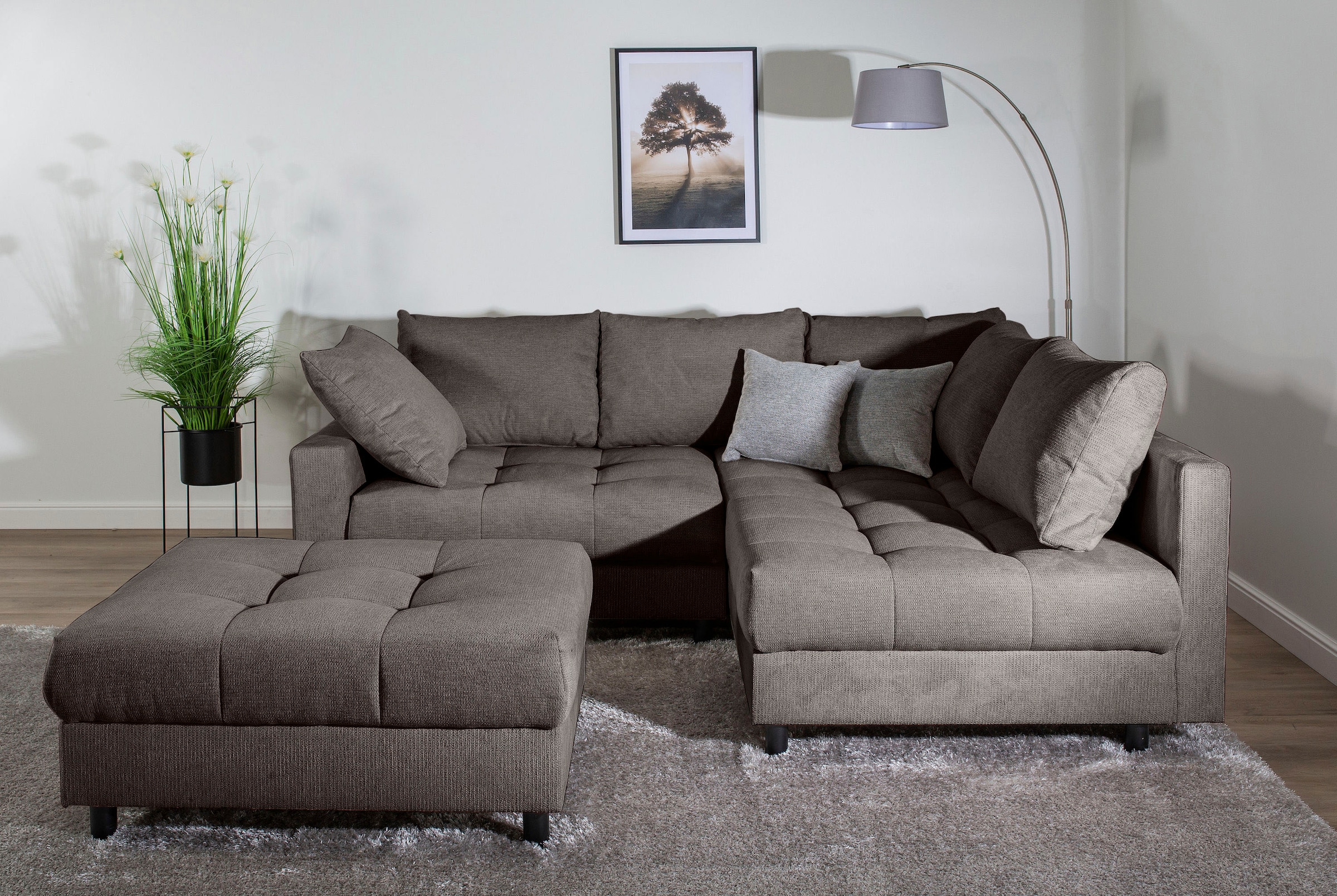 COLLECTION AB Ecksofa »Toni L-Form, B: 215 cm« mit Hocker & 2 Zierkissen, F günstig online kaufen