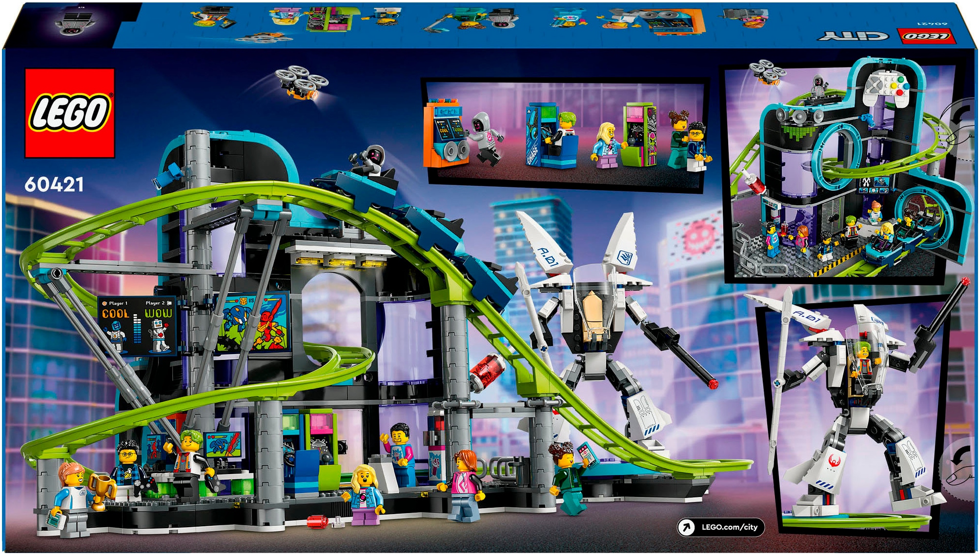 LEGO® Konstruktionsspielsteine »Achterbahn mit Roboter-Mech (60421), LEGO City«, (986 St.), Made in Europe