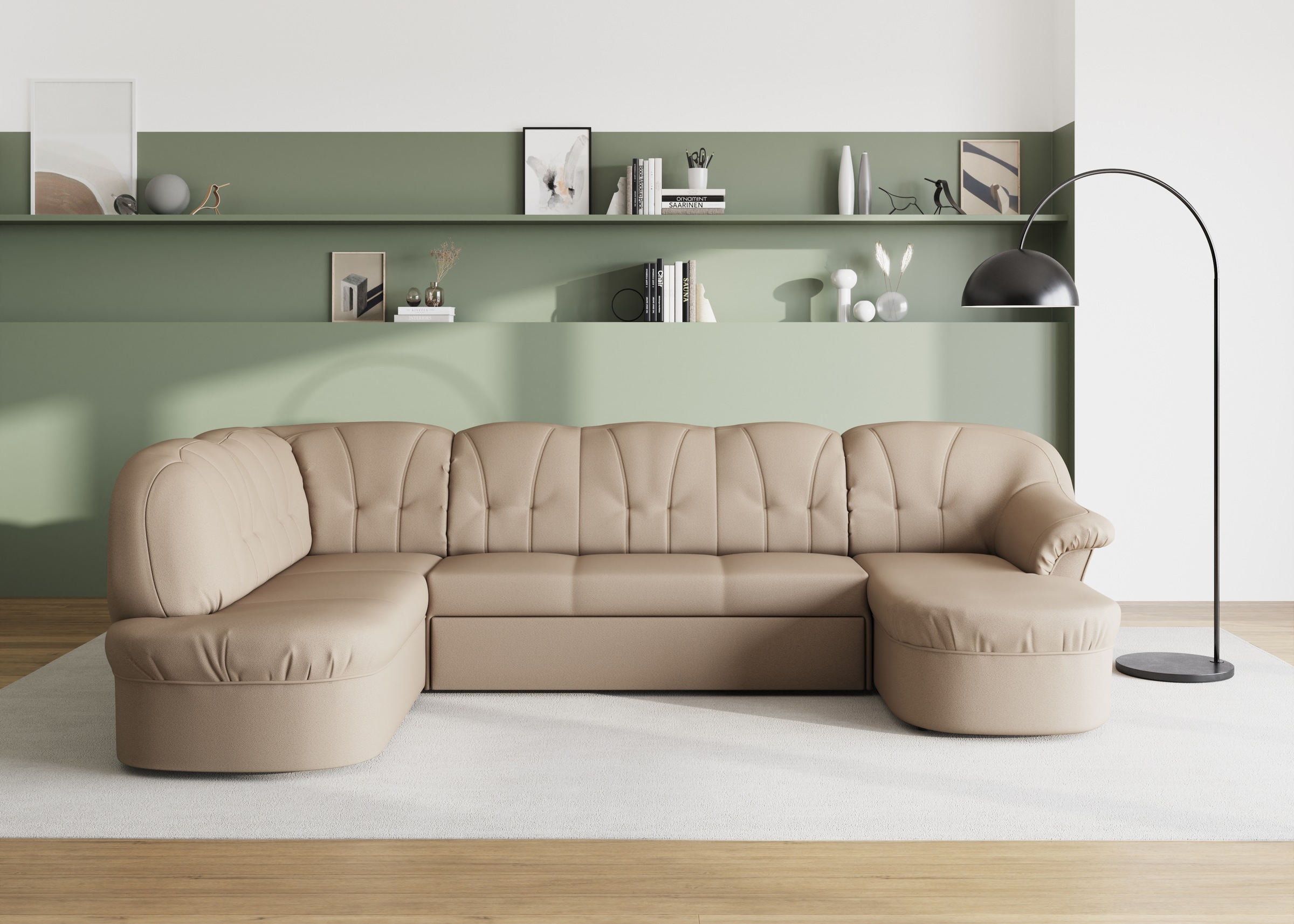DOMO collection Wohnlandschaft »Pegnitz, zeitlos und modern, mit attraktiver Rückensteppung, U-Form«, wahlweise mit Bettfunktion