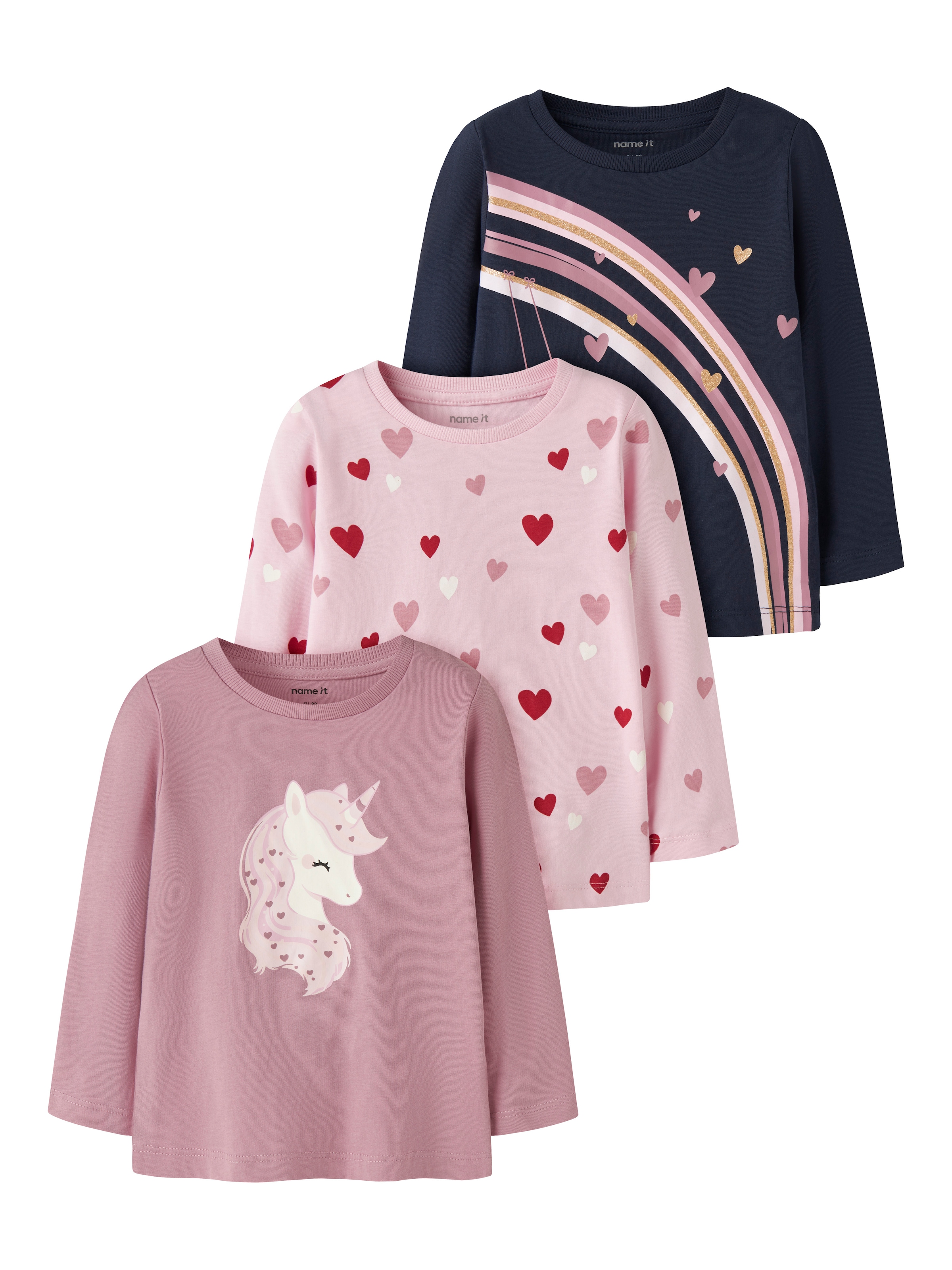 Name It Langarmshirt »NMFNIA 3P LS TOP« Packung, 3 Baumwolle, regular fit