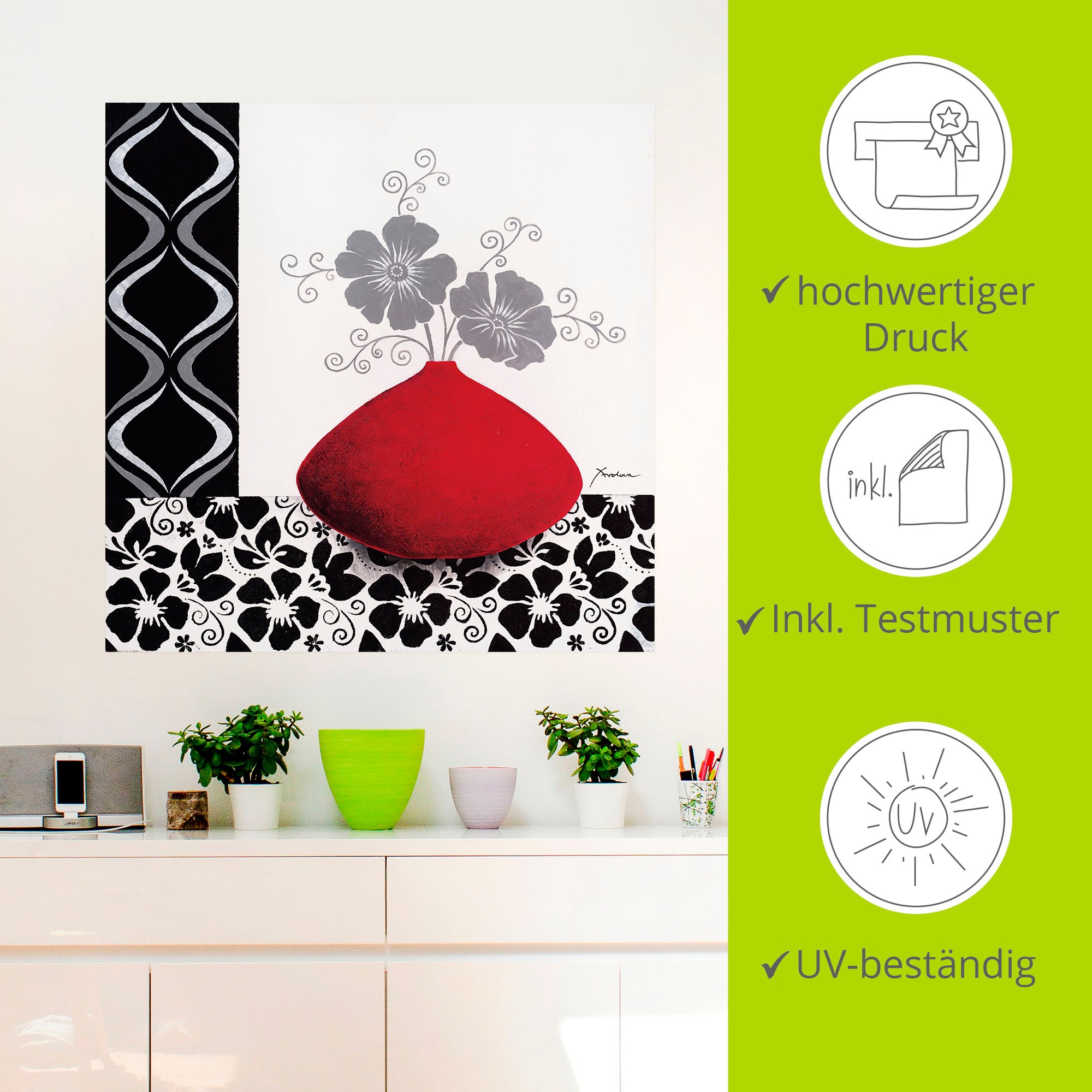 Artland Wandbild »Blumenmuster«, Vasen & Töpfe, (1 St.), als Leinwandbild, Poster, Wandaufkleber in verschied. Größen
