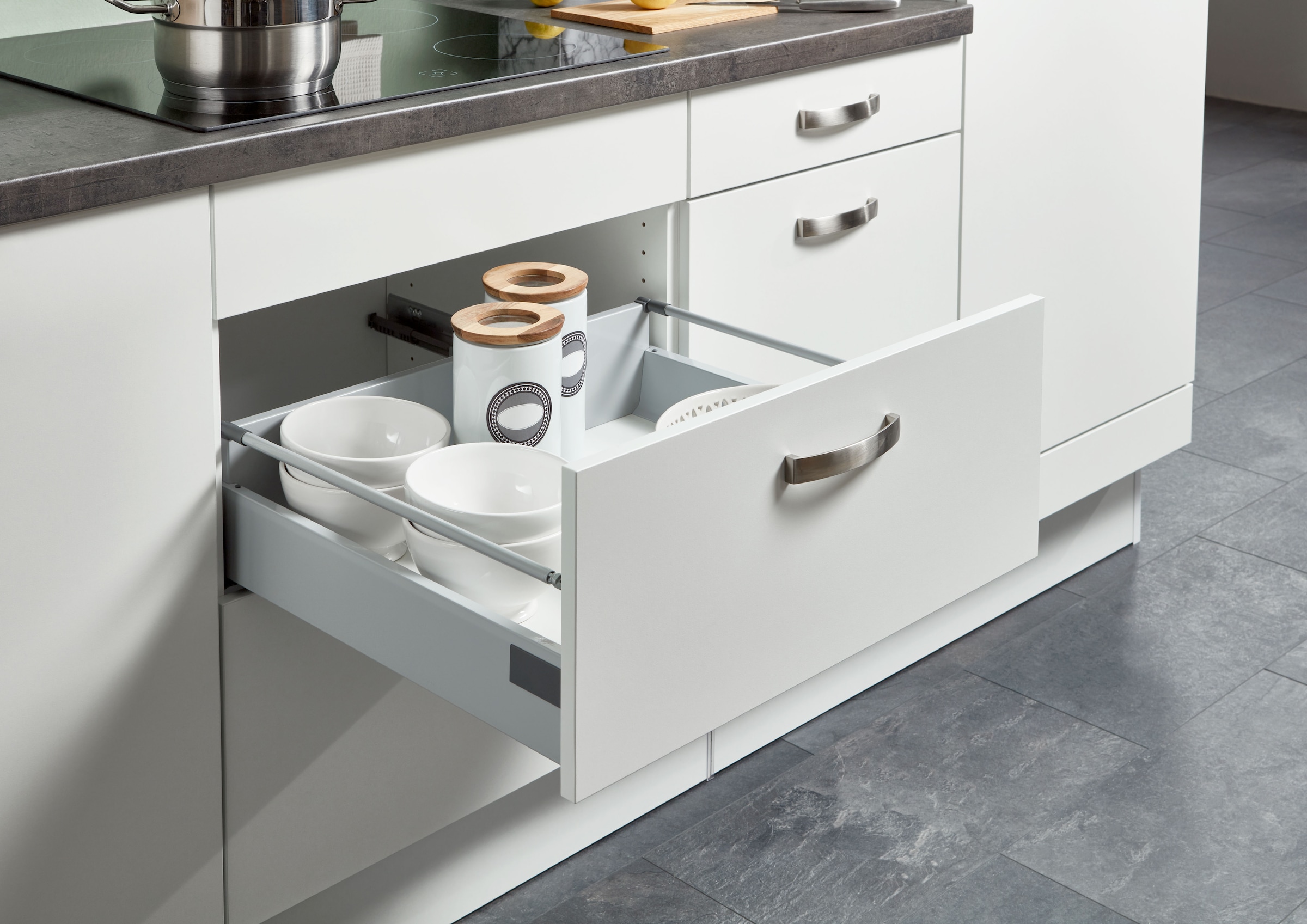 KOCHSTATION Kochfeldumbauschrank »KS-Lucy« Breite 90 cm, mit 2 Auszügen, Soft-Close, höhenverstellbare Füße