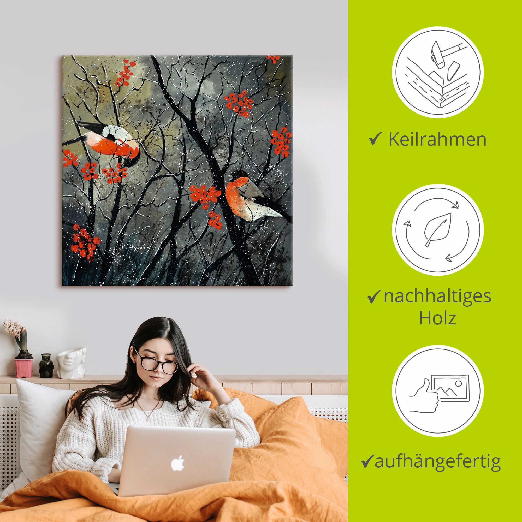 Artland Wandbild »rote Vögel im Winter«, Vögel, (1 St.), als Alubild, Outdoorbild, Leinwandbild, Wandaufkleber, versch. Größen
