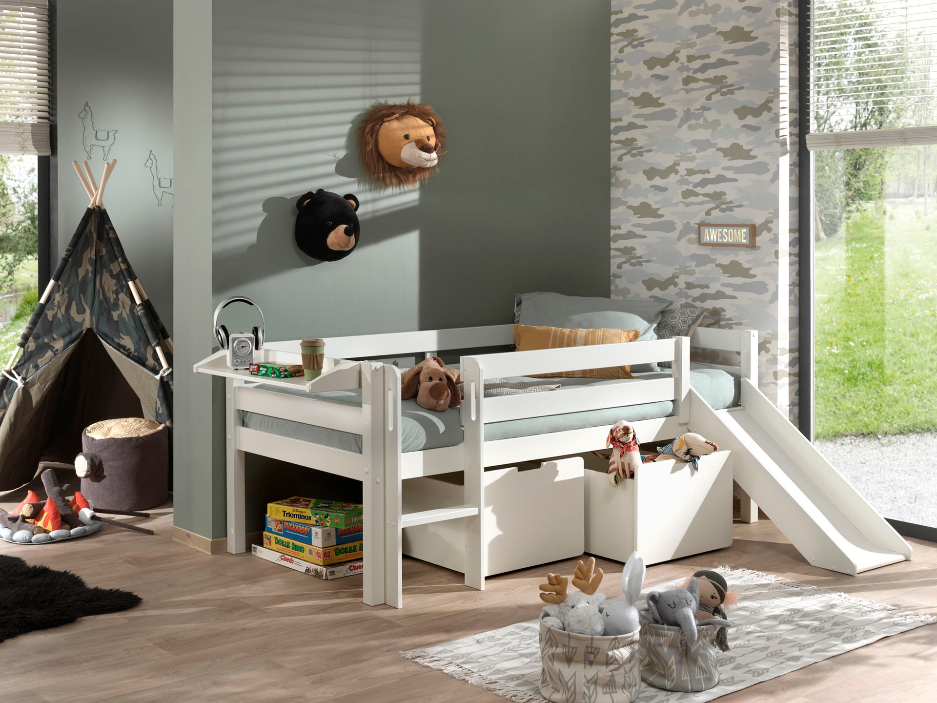 Vipack Spielbett »Pino, Kiefer massiv, mit Rolllattenrost, 2 Rollboxen, Mad günstig online kaufen