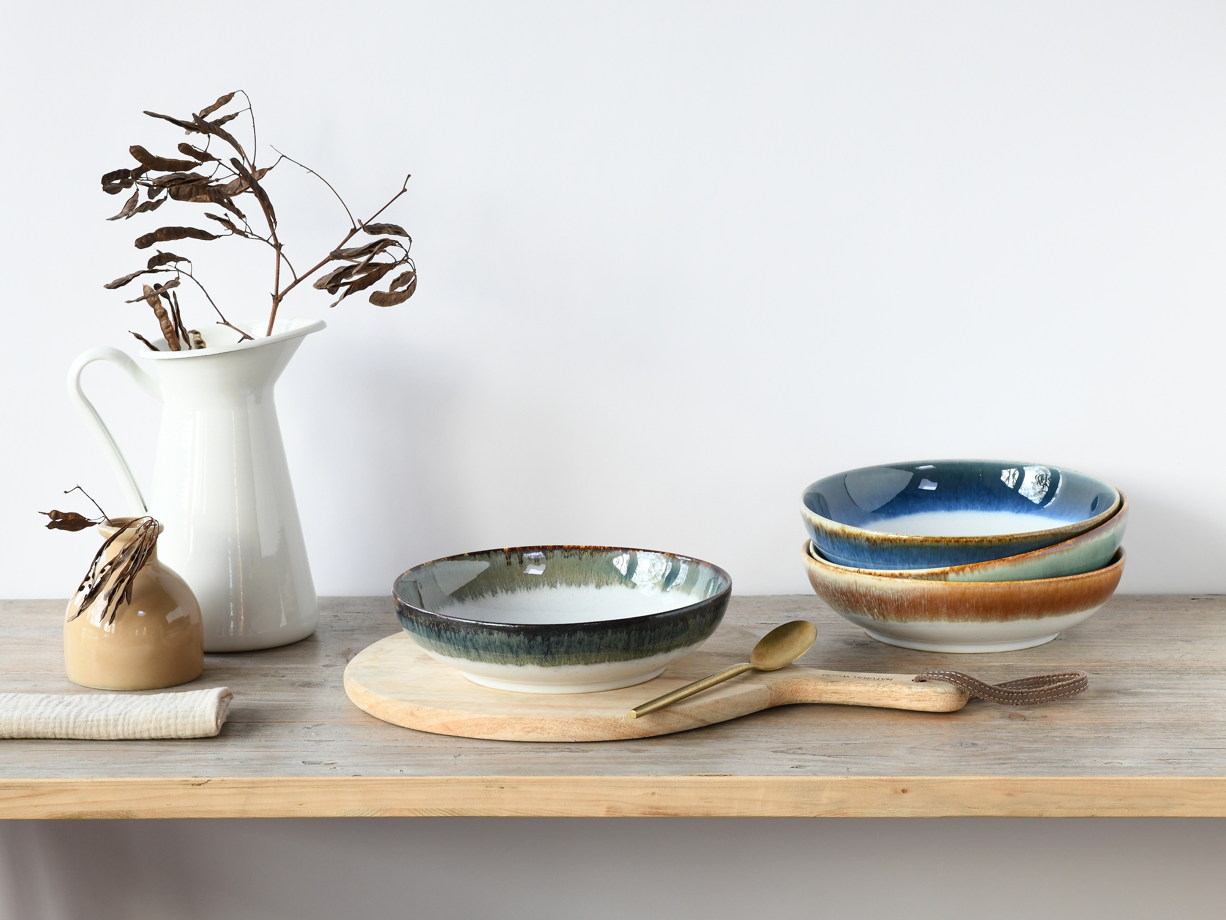 CreaTable Schale »Cascade, Poke Bowl 22,5 cm 4-tlg«, 4 tlg., aus Steinzeug, Rekativglasur, Healthy Food