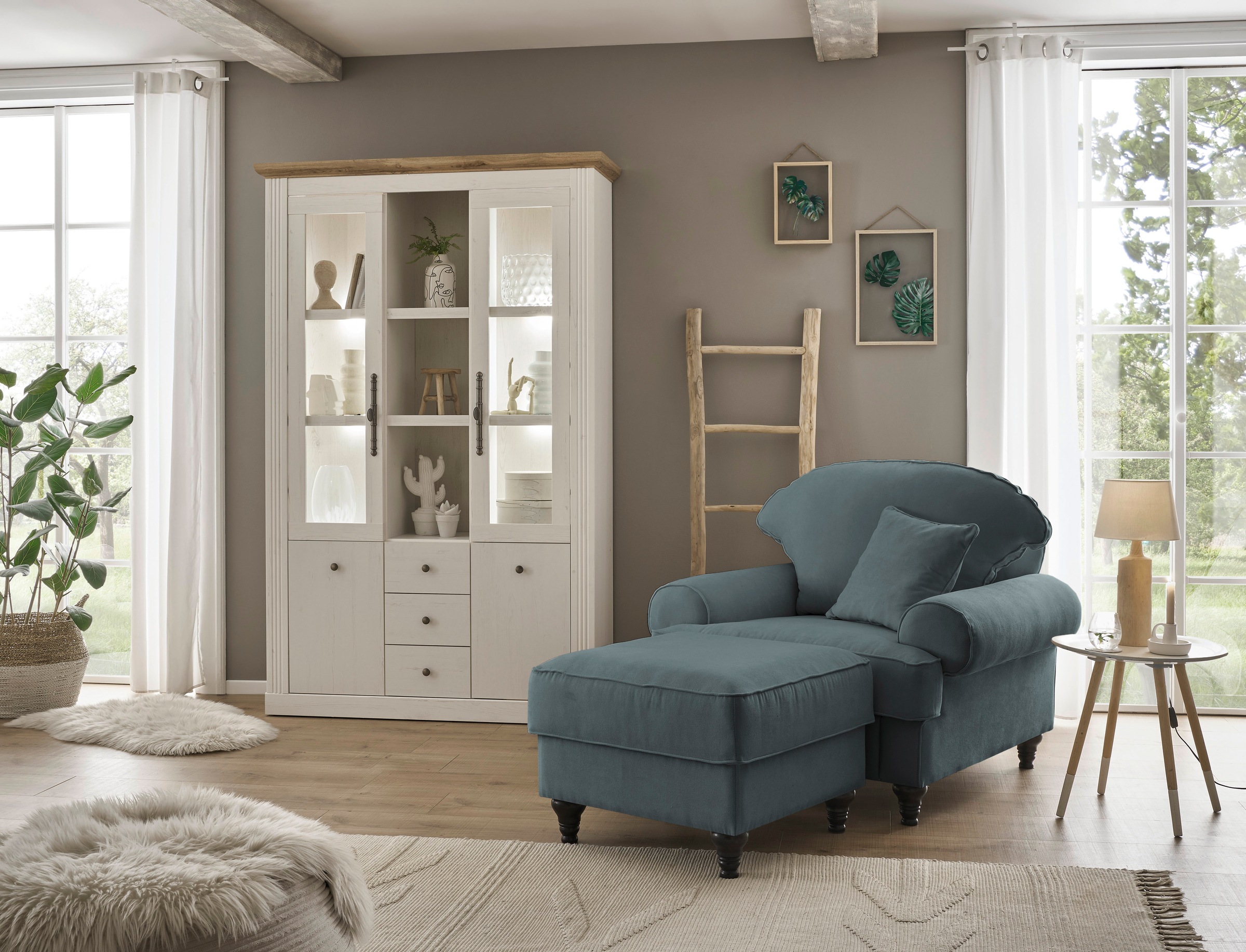 Home affaire Sessel »WESTMINSTER«, (Set, 2 St., 1Sessel, 1 Hocker), mit Federkern-Polsterung