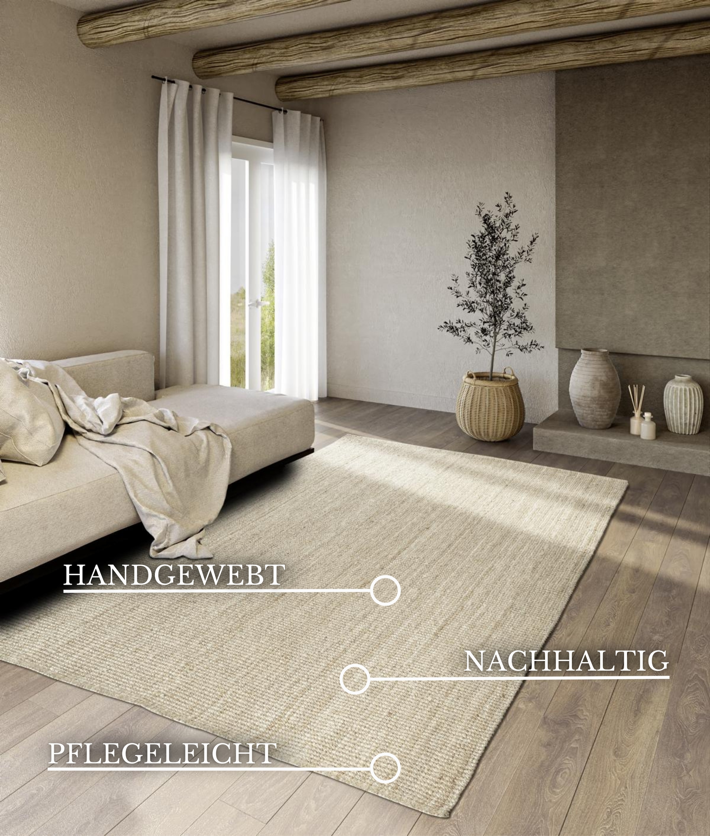 Villeroy & Boch Teppich »Rosalie Juteteppich«, rechteckig, 10 mm Höhe, Läufer, 100% Jute, Natur, Wohnzimmer, Esszimmer, Schlafzimmer, GRS