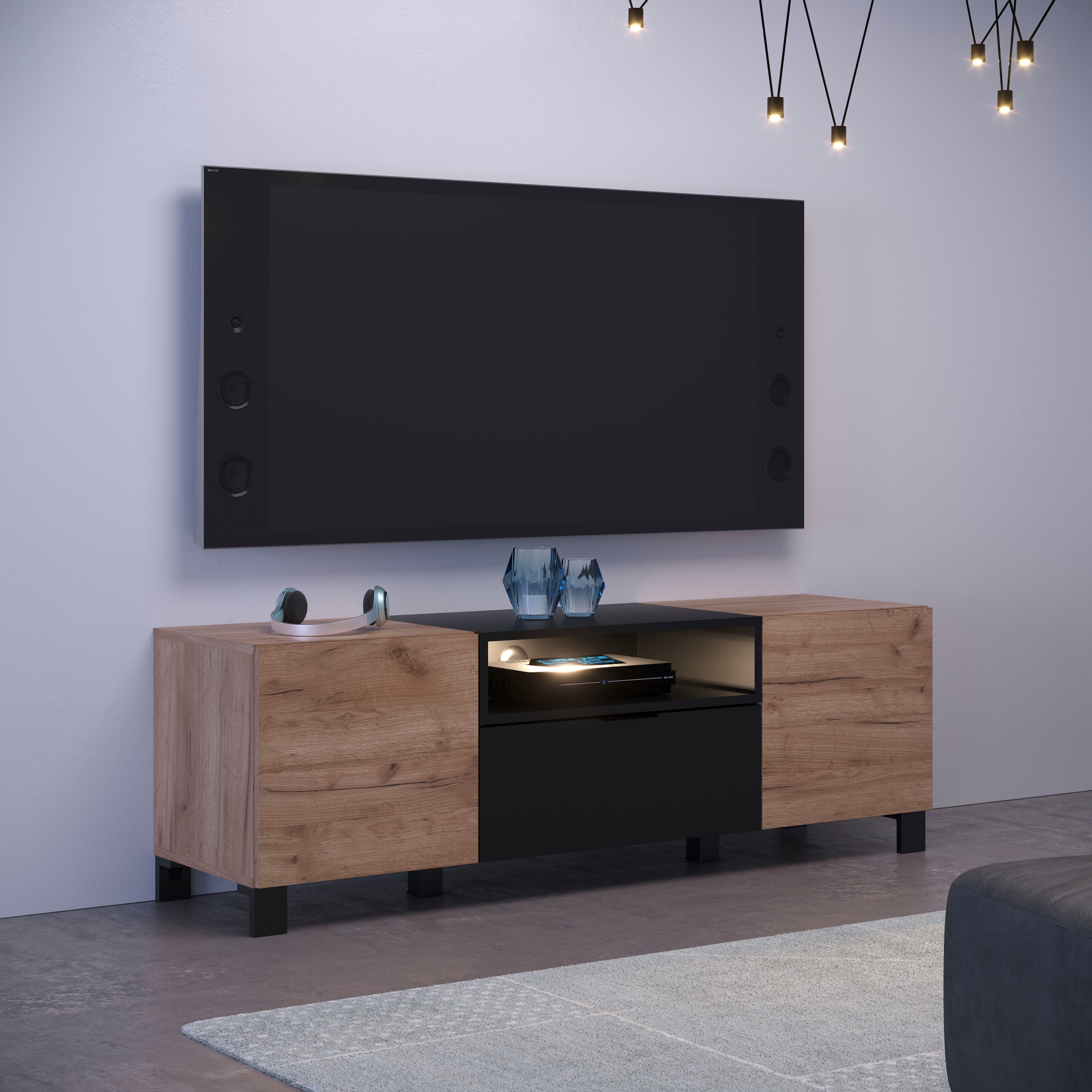 INOSIGN Lowboard »Kriens«, TV Schrank, hellbraun / schwarz matt, Breite 144  cm, Höhe 47 cm im Online-Shop bestellen