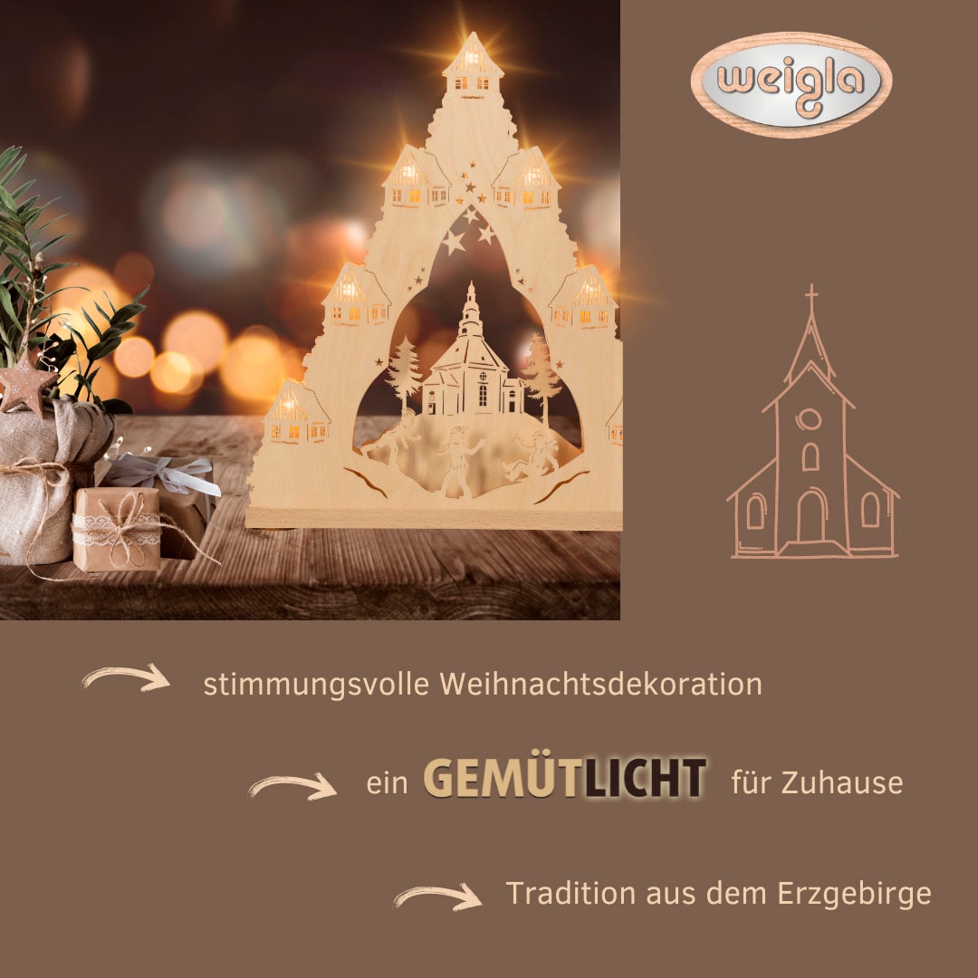 Weigla LED Schwibbogen »Seiffener Kirche, Lichterspitze aus Holz, NATUR, Made in Germany« 1 Stk. Erzgebirge garantiert, Weihnachtsdeko Innen, Weihnachtsbeleuchtung