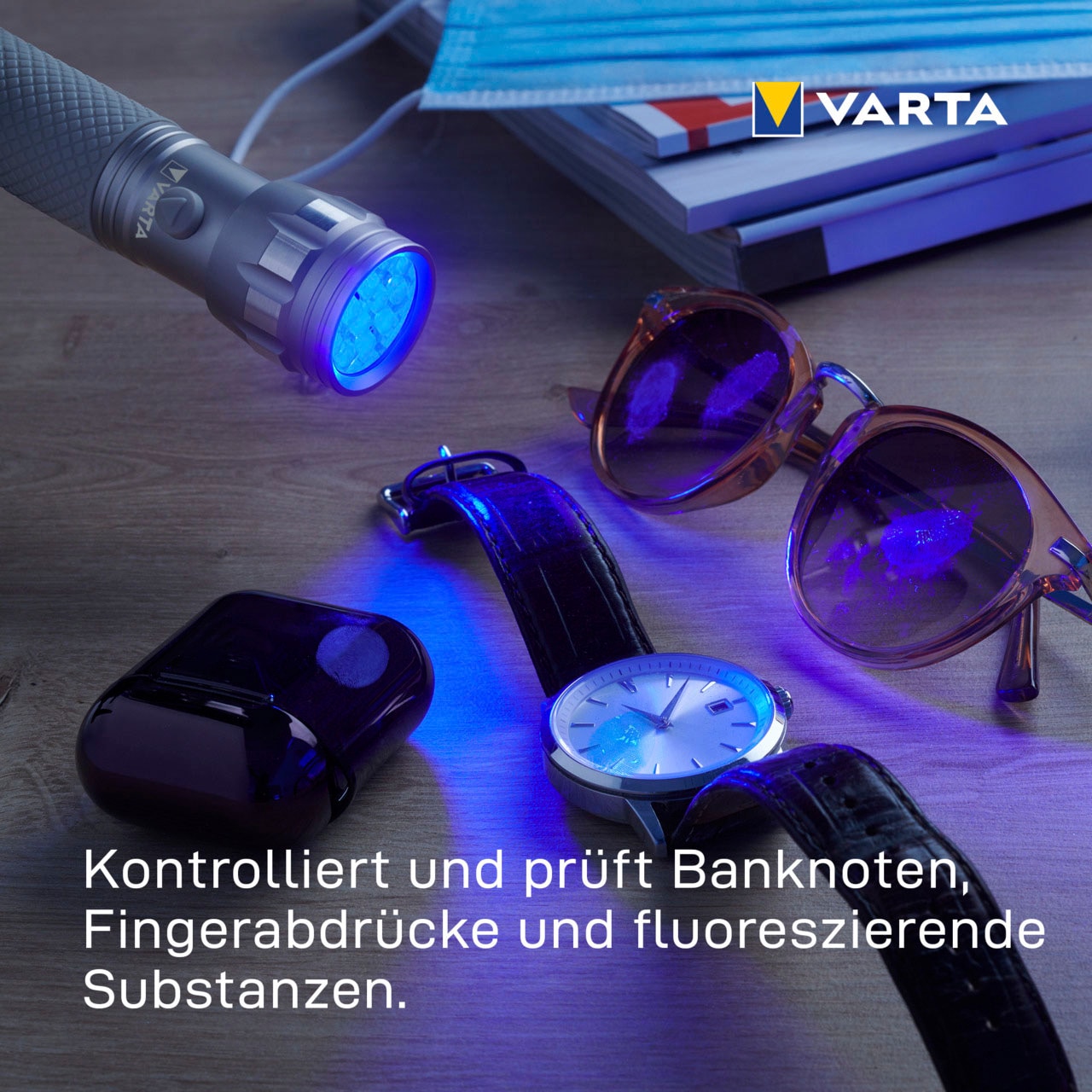 VARTA Taschenlampe »UV Licht« Set,  Leuchte macht Unsichtbares sichtbar Hygienehilfe mit Schwarzlicht