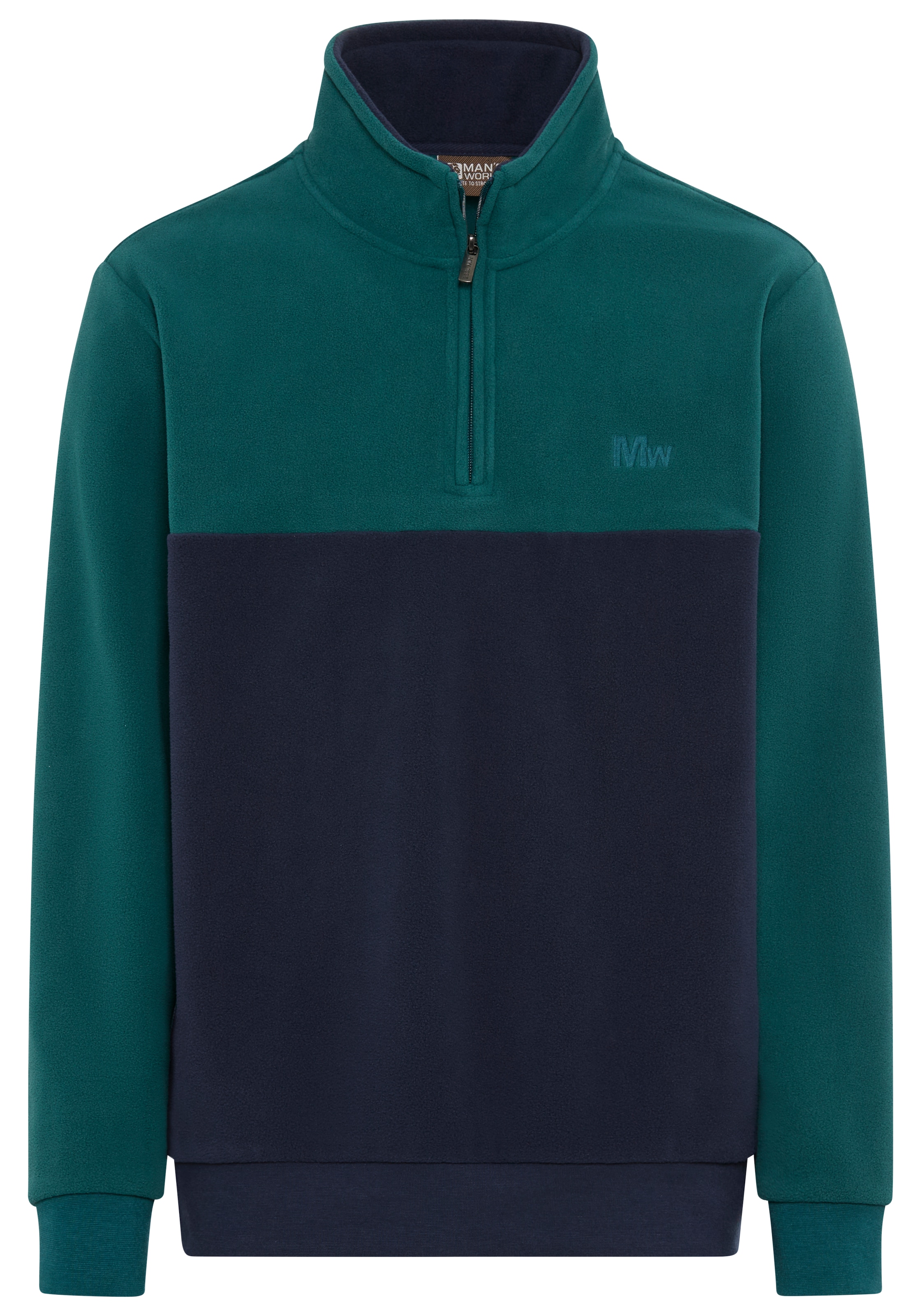 Man's World Fleecepullover, Troyer mit Kontrast-Part, ideal für den Übergang