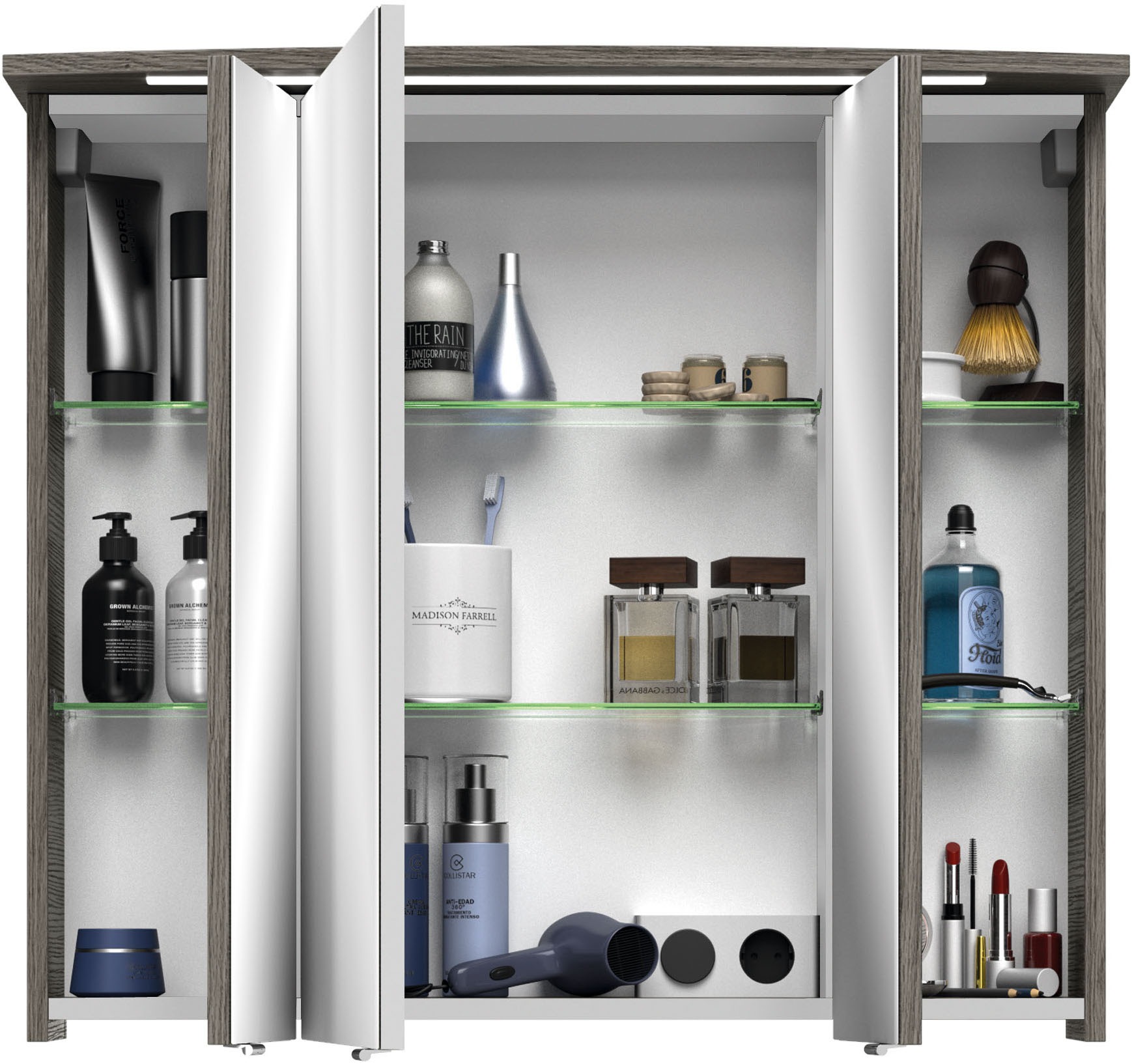 Saphir Badmöbel-Set »Serie 4010 2-teilig Keramik-Waschtisch mit LED-Spiegelschrank«, (Set), Badezimmer Set 84 cm breit, inkl. Türdämpfer, 3 Türen, 2 Schubladen