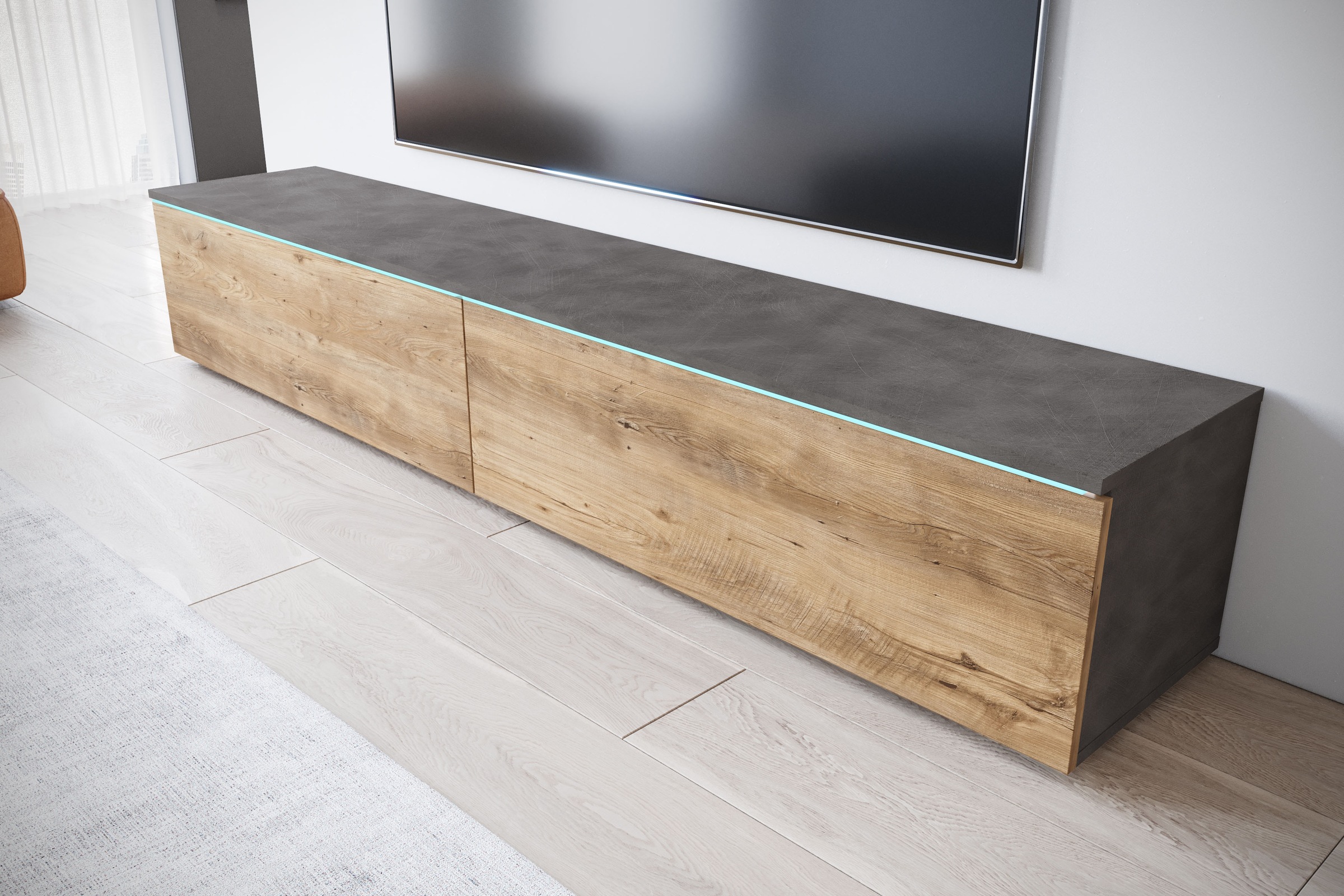INOSIGN Lowboard »LOWBOARD VERA, wahlweise mit oder ohne Beleuchtung«, Modernes griffloses TV-Board, 180 cm TV-Schrank, stehend und hängend
