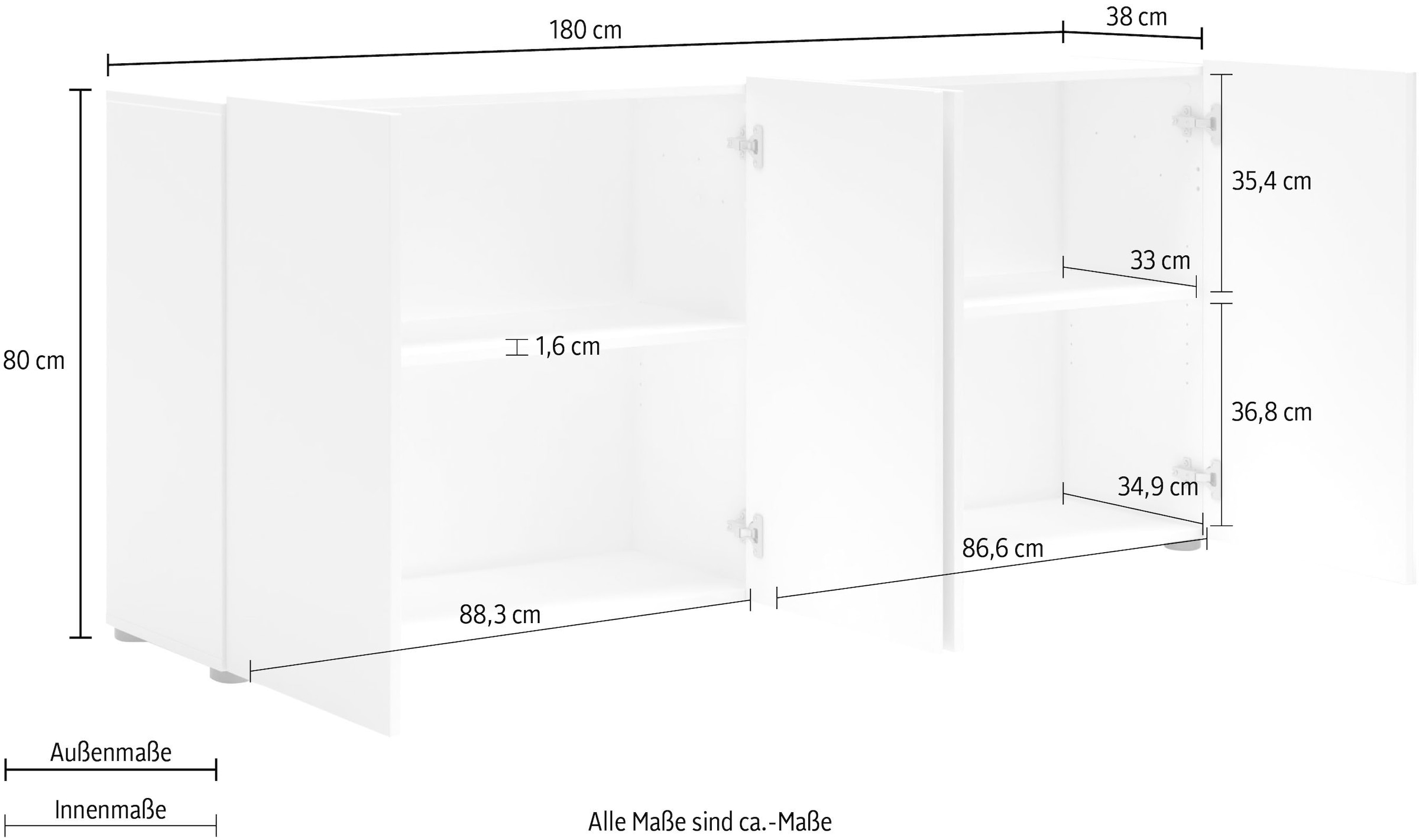 Home affaire Sideboard »MISTER- Sideboard, Anrichte, Kommode, Made in Italy, 4 Fächer« Kommode mit 4 Türen, komplett Hochglanz lackiert, Breite 180cm