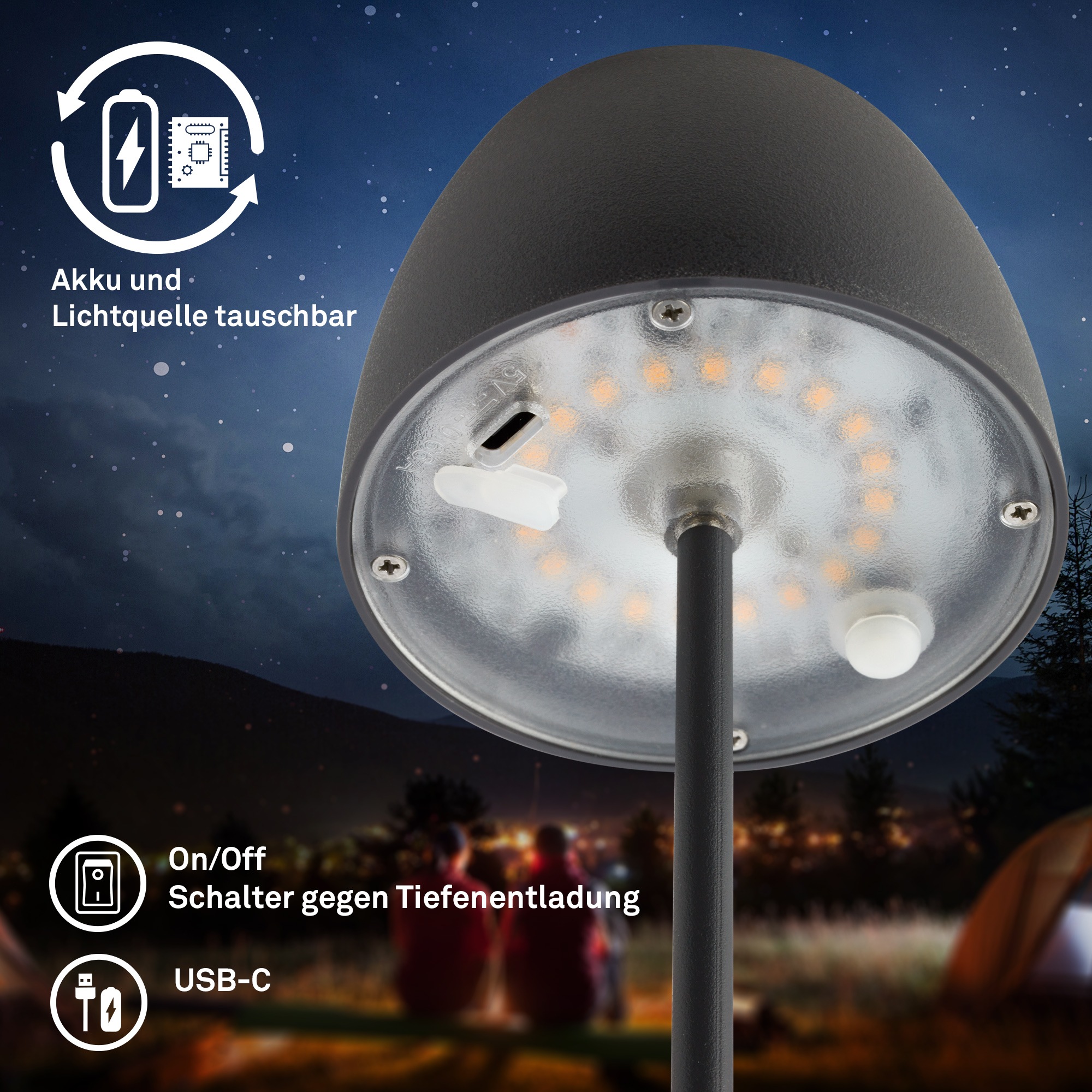 Briloner Leuchten Tischleuchte »2er Set LED Tischlampe kabellos, weiß«, 2er Set Tischlampe kabellos 20 x 8 cm Anthrazit 2,5W