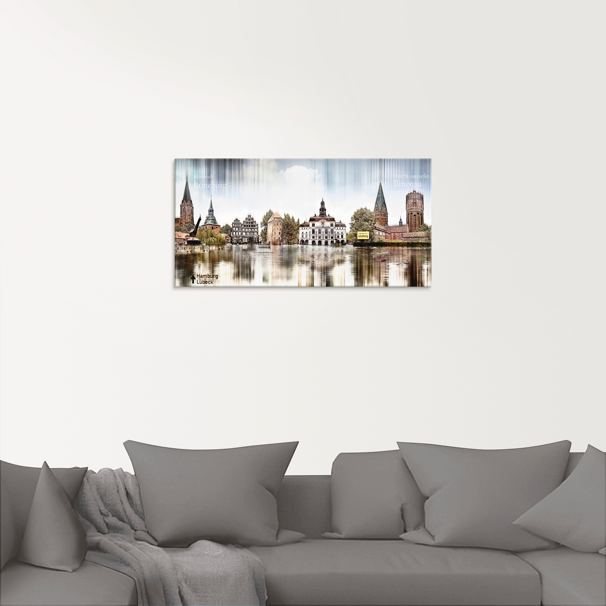 Artland Glasbild »Lüneburg Skyline Abstrakte Collage«, Deutschland, (1 St.), in verschiedenen Größen