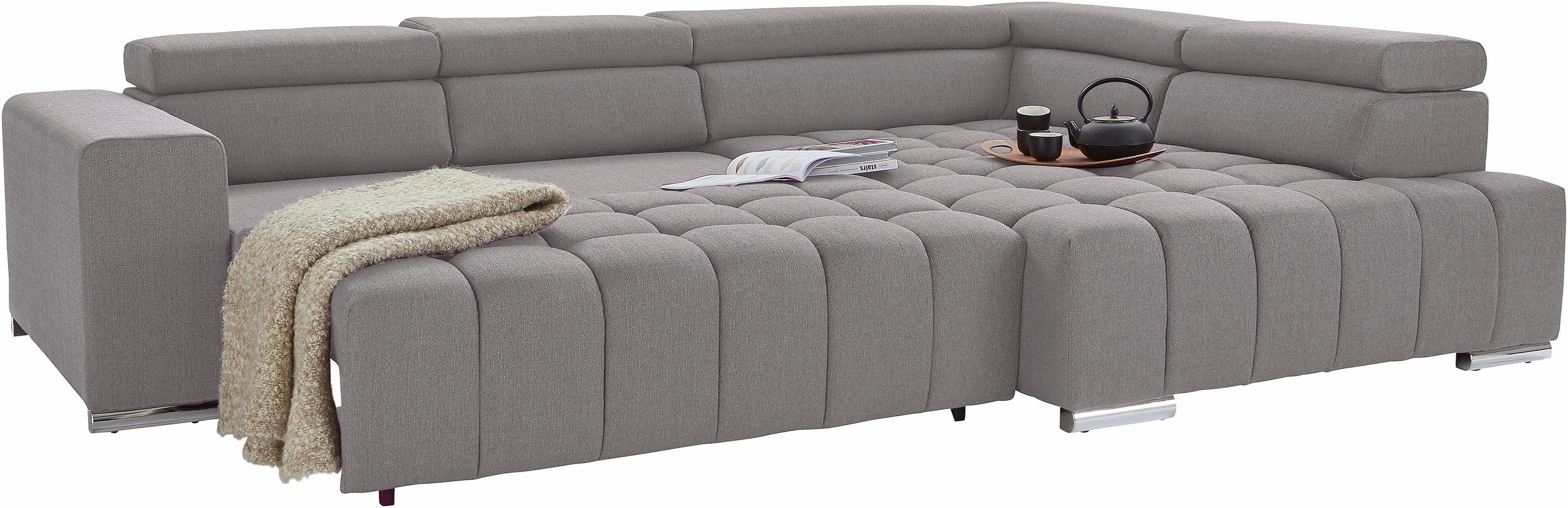 exxpo - sofa fashion Ecksofa »Elias, aktuelle Kreuzsteppung im Sitz, bequem, L-Form«, mit Kopf- bzw. Rückenverstellung, wahlweise mit Bettfunktion
