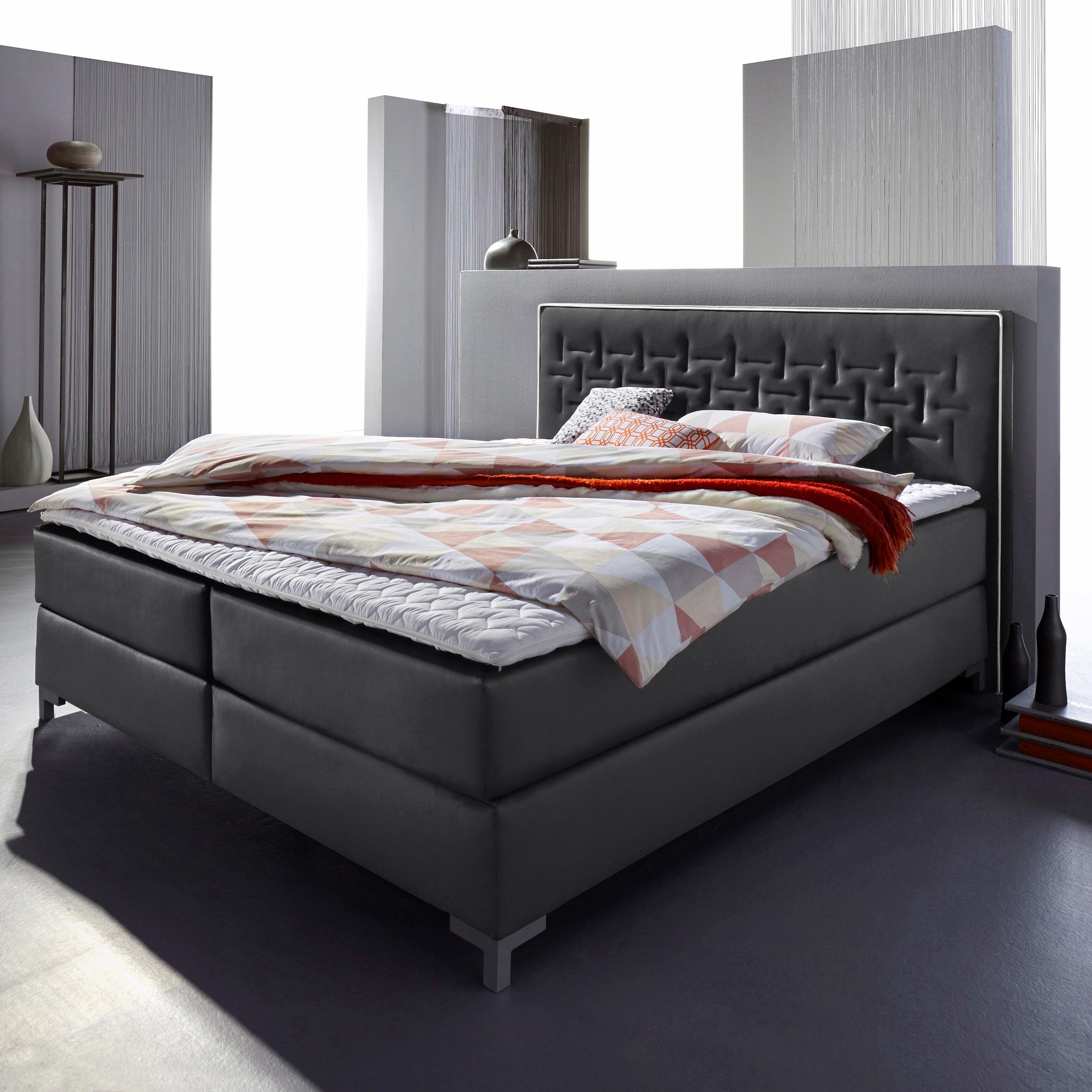 INOSIGN Boxspringbett »Coos«, mit besonderer Steppung im Kopfteil, 3 Matrat günstig online kaufen