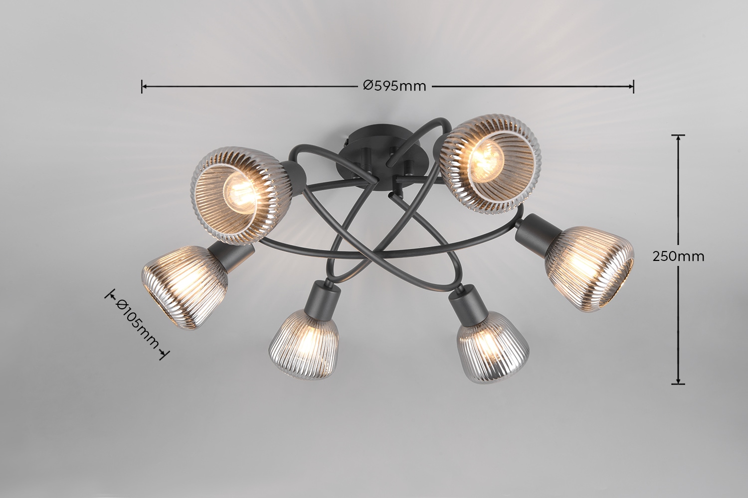 TRIO Leuchten Deckenleuchte »TARIFA, 6-flammige Deckenlampe exkl 6xE14 max 10W, Glas Hängelampe« E14 1 Stk. warmweiß - kaltweiß Ø 59cm, Glas Lampenschirme in Riffeloptik und leicht verspiegelt, IP20