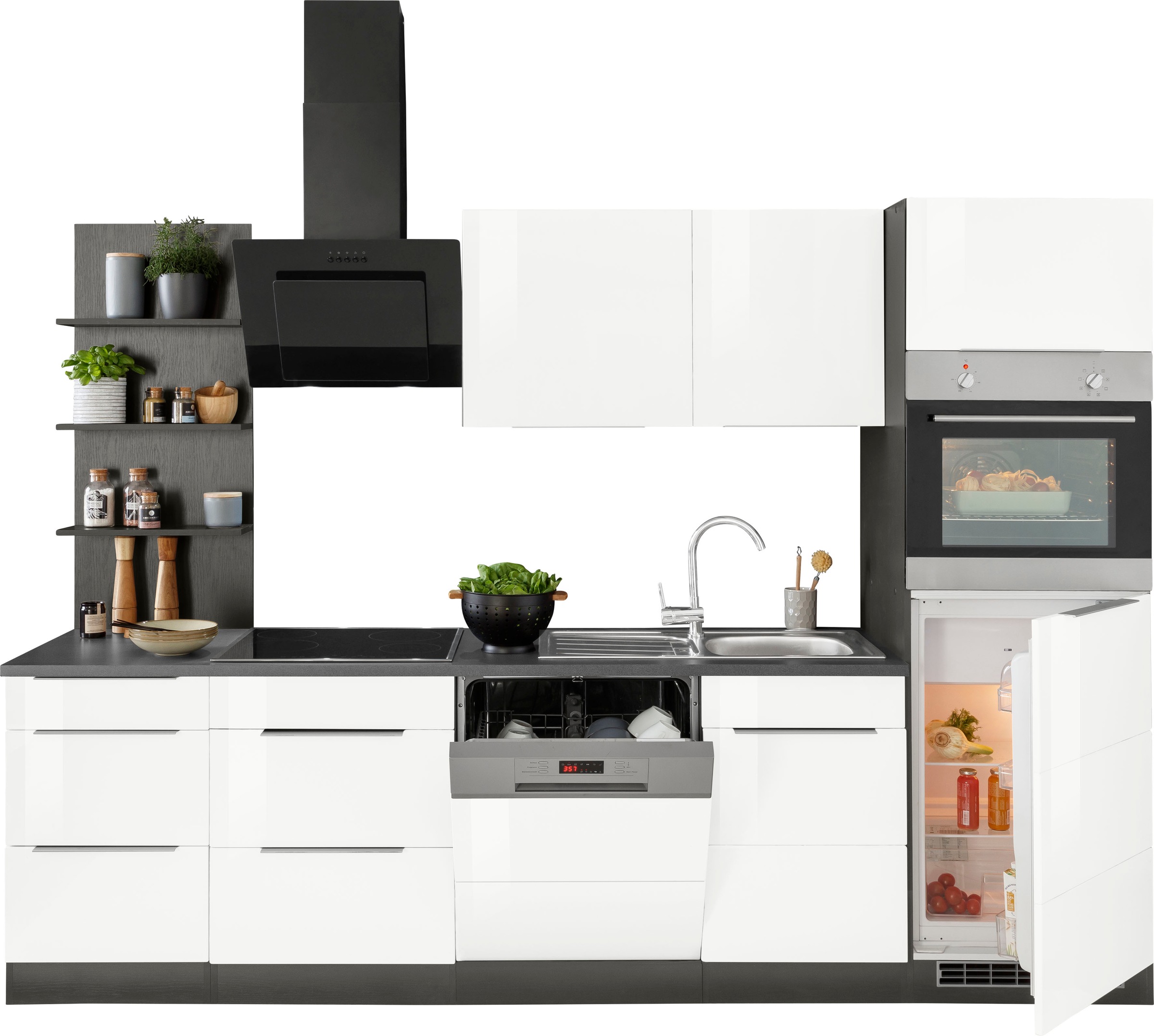 KOCHSTATION Küchenzeile »KS-Brindisi Breite 280 cm«, wahlweise mit E-Geräten und Induktion, mit MDF-Fronten und Regal