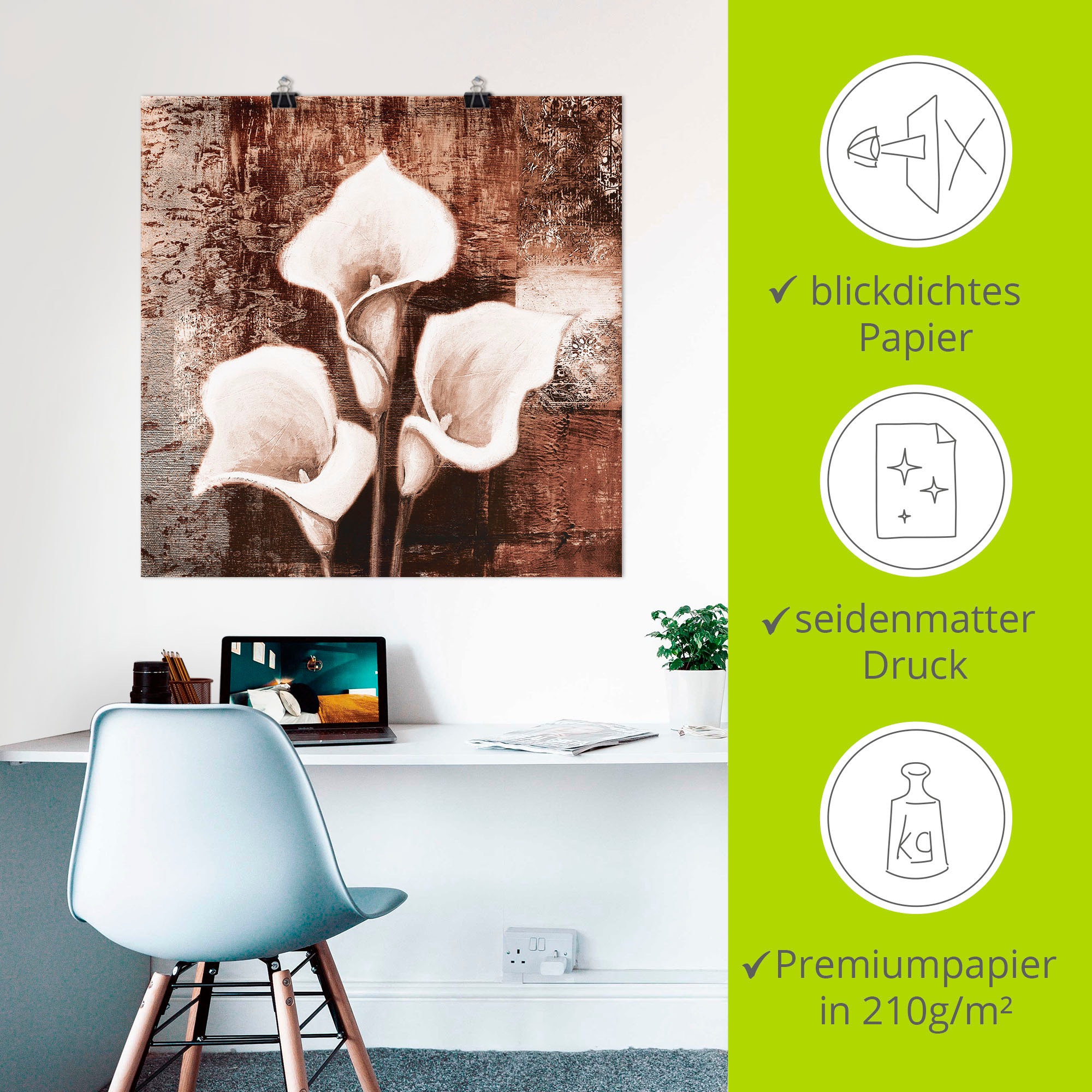 Artland Wandbild »Antike Callas - braun«, Blumen, (1 St.), als Leinwandbild, Poster in verschied. Größen