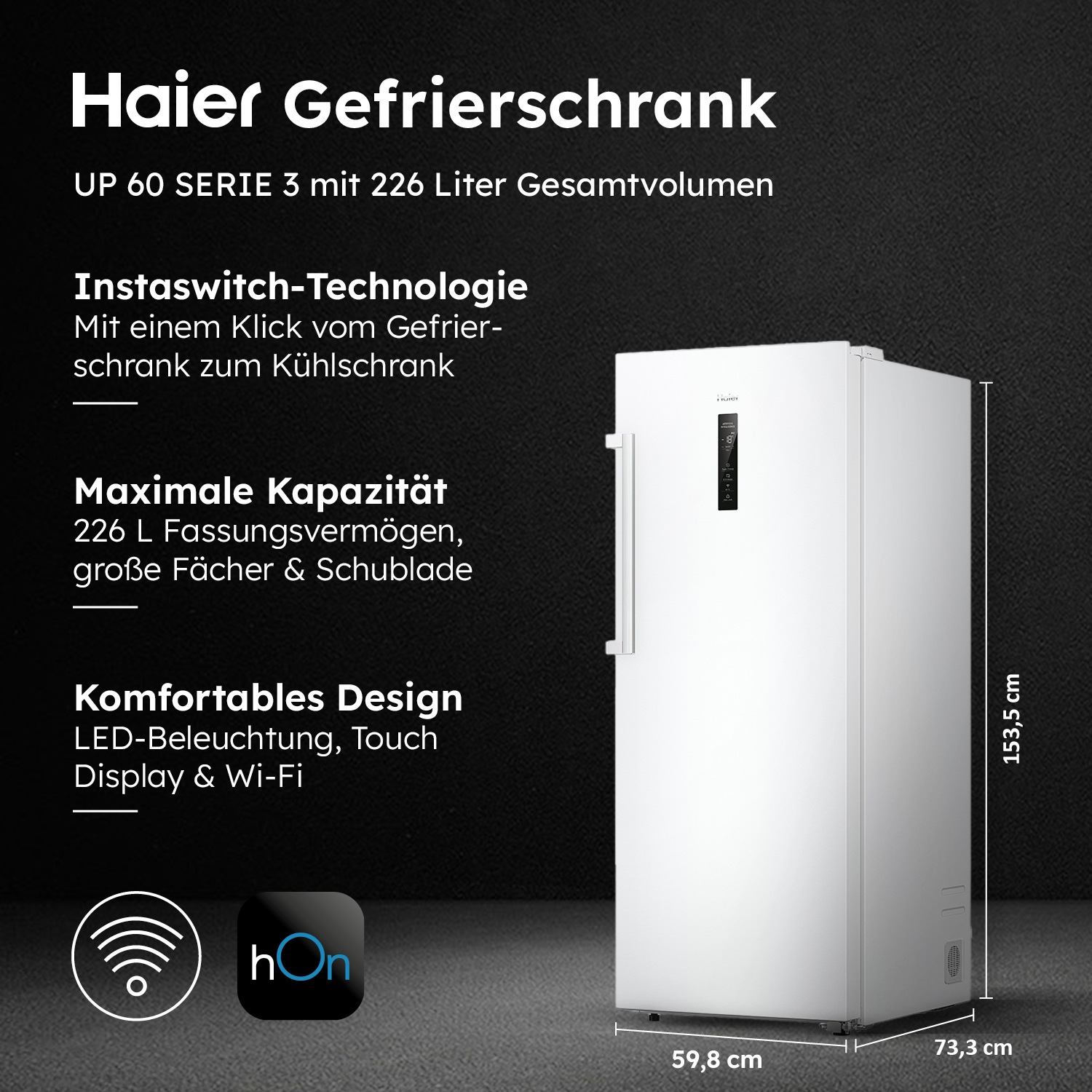 Haier Gefrierschrank »H4F226WDH1«, 153,5 cm hoch, 60 cm breit, 178 cm hoch, 60 cm breit, no Frost, Twist Ice Maker