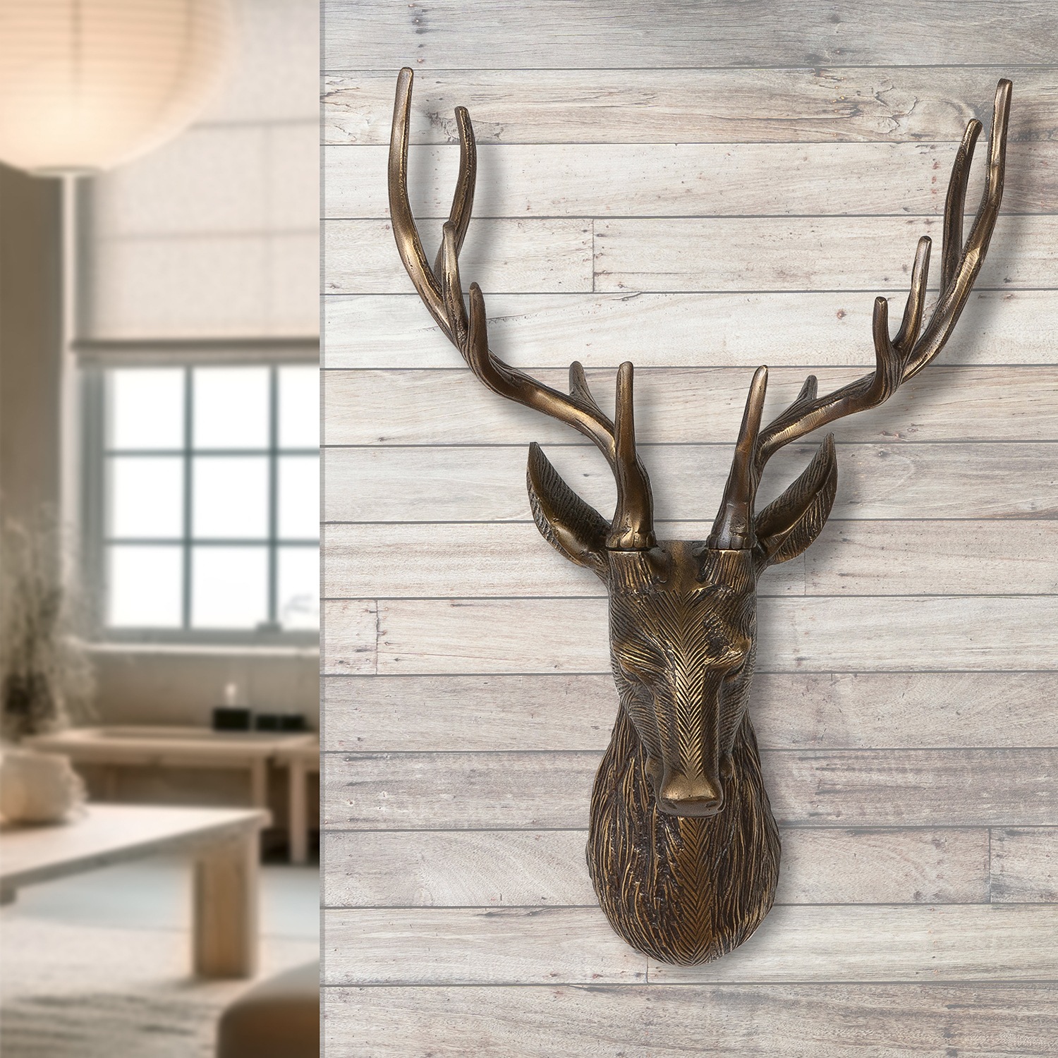 GILDE Dekogeweih »Wandobjekt Hirsch Liam bronzefarben H. 55 cm«, (1 St.) günstig online kaufen
