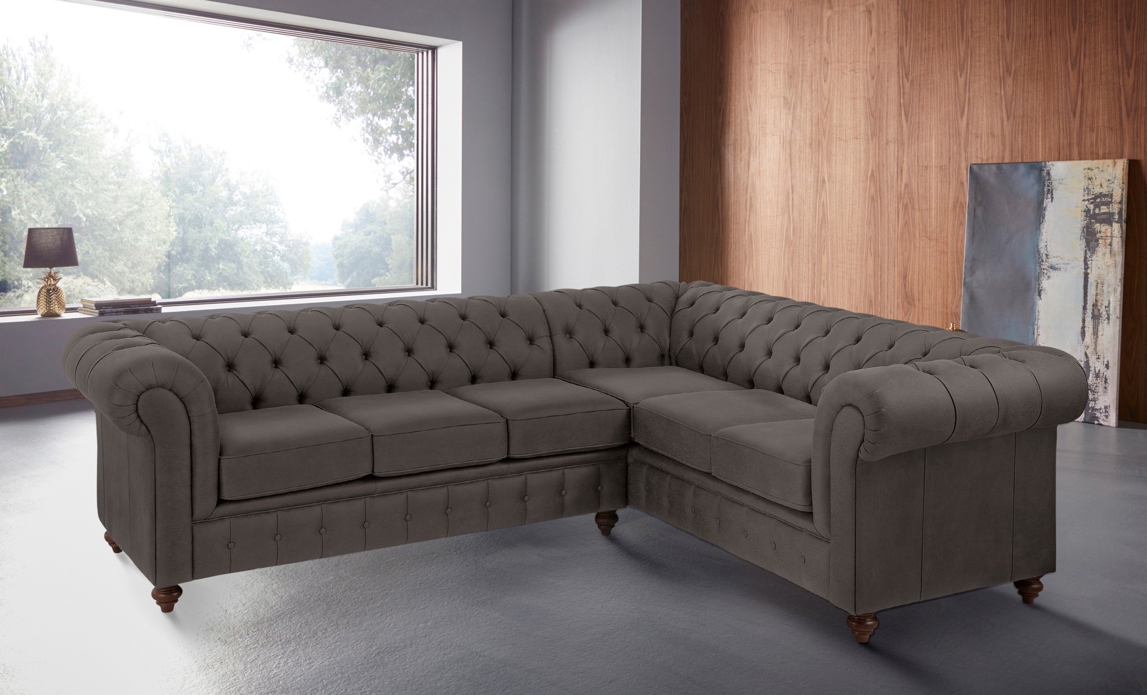 Home affaire Chesterfield-Sofa »Chesterfield Ecksofa, auch in Leder L-Form«, hochwertige Knopfheftung, langer Schenkel links oder rechts wählbar