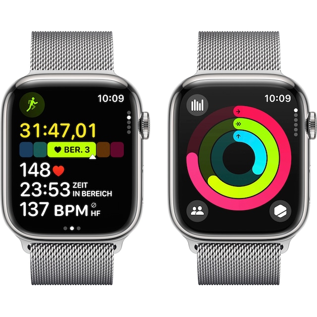 Apple Smartwatch »Watch Series 9 GPS + Cellular Stainless Steel 45mm«, (Watch  OS 10 Milanese Loop) im Online-Shop kaufen