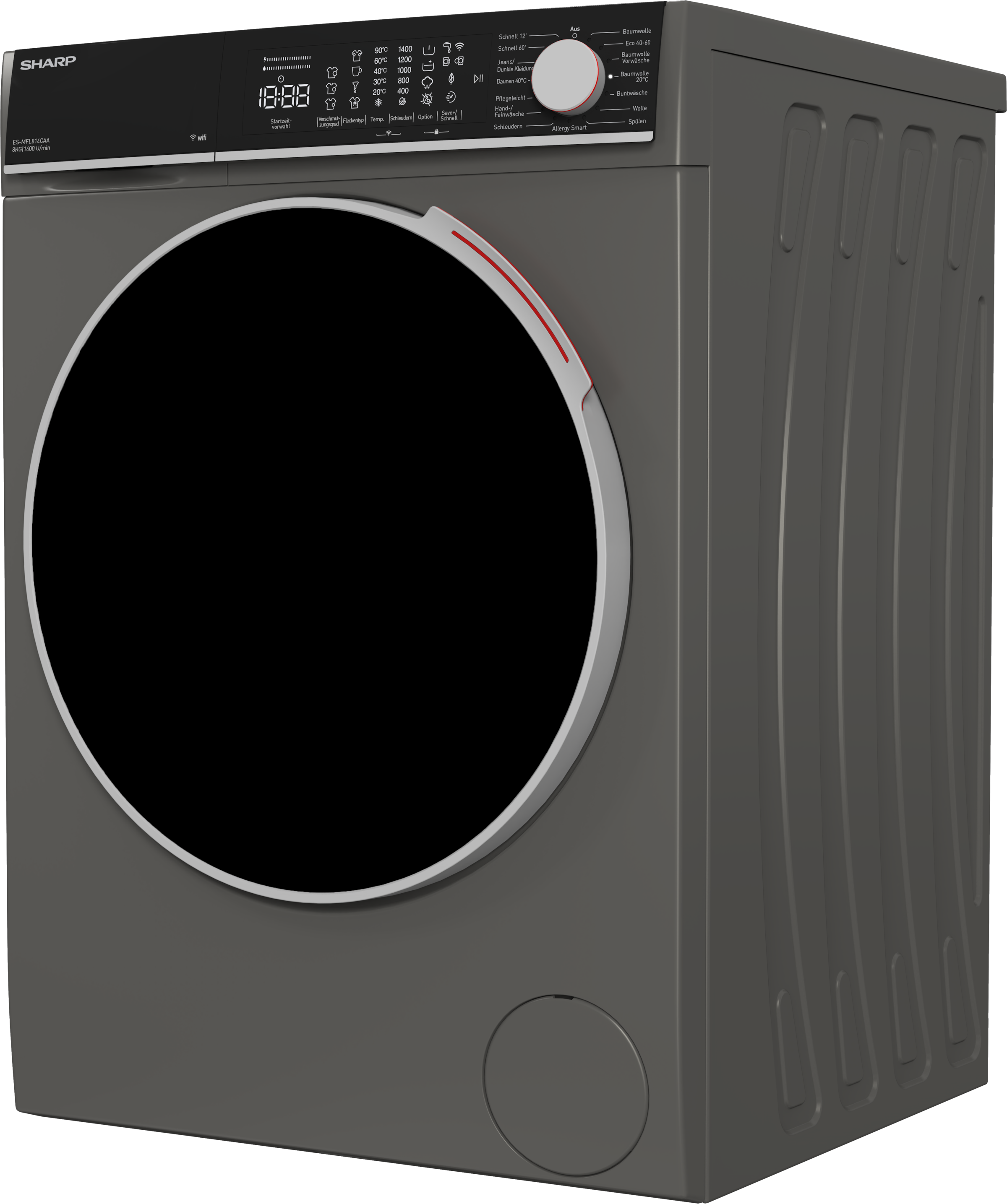 Sharp Waschmaschine Microfiber »ES-MFL814CAA-DE«, 8 kg, 1400 U/min, 8kg / +WIFI / Microfiber / A / Fulltouch / Steam / Espresso Grey