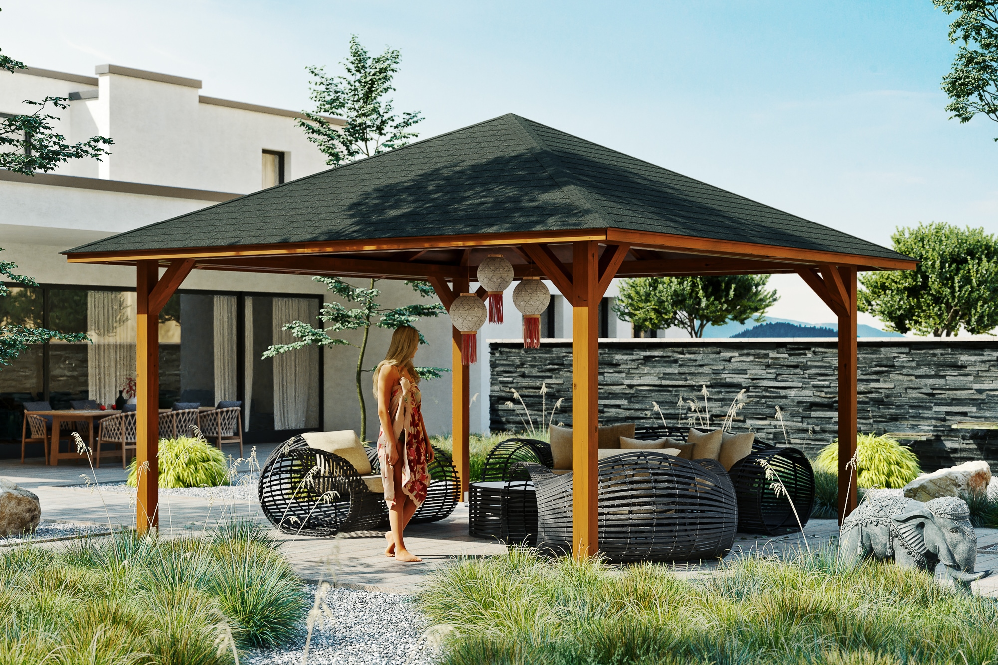 Skanholz Holzpavillon »Cannes 3«, Leimholz, 424 x 424 cm