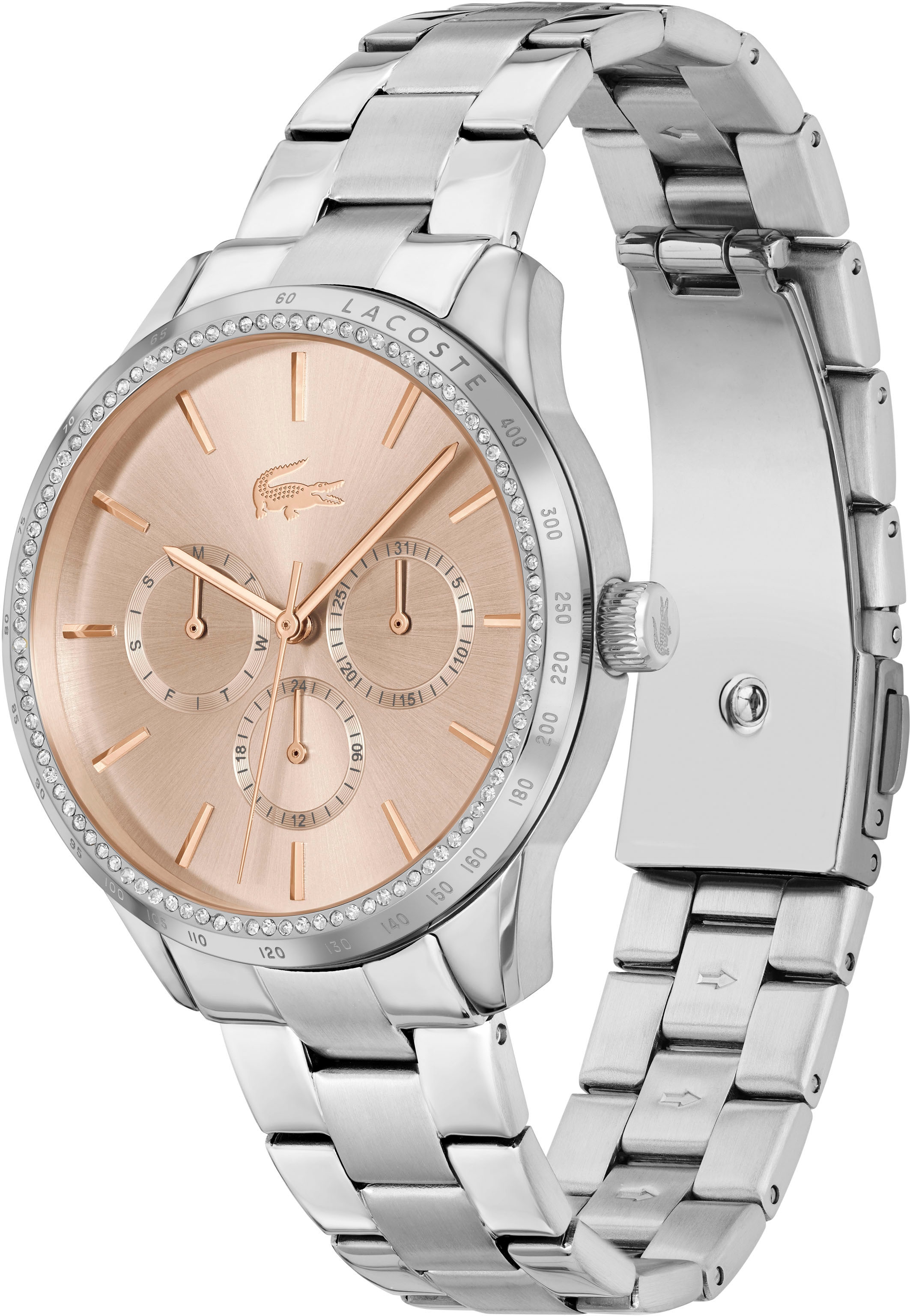 Lacoste Multifunktionsuhr »PROVIDENCE«, Quarzuhr, Armbanduhr, Damenuhr, Datum, Glaskristalle, Edelstahlarmband