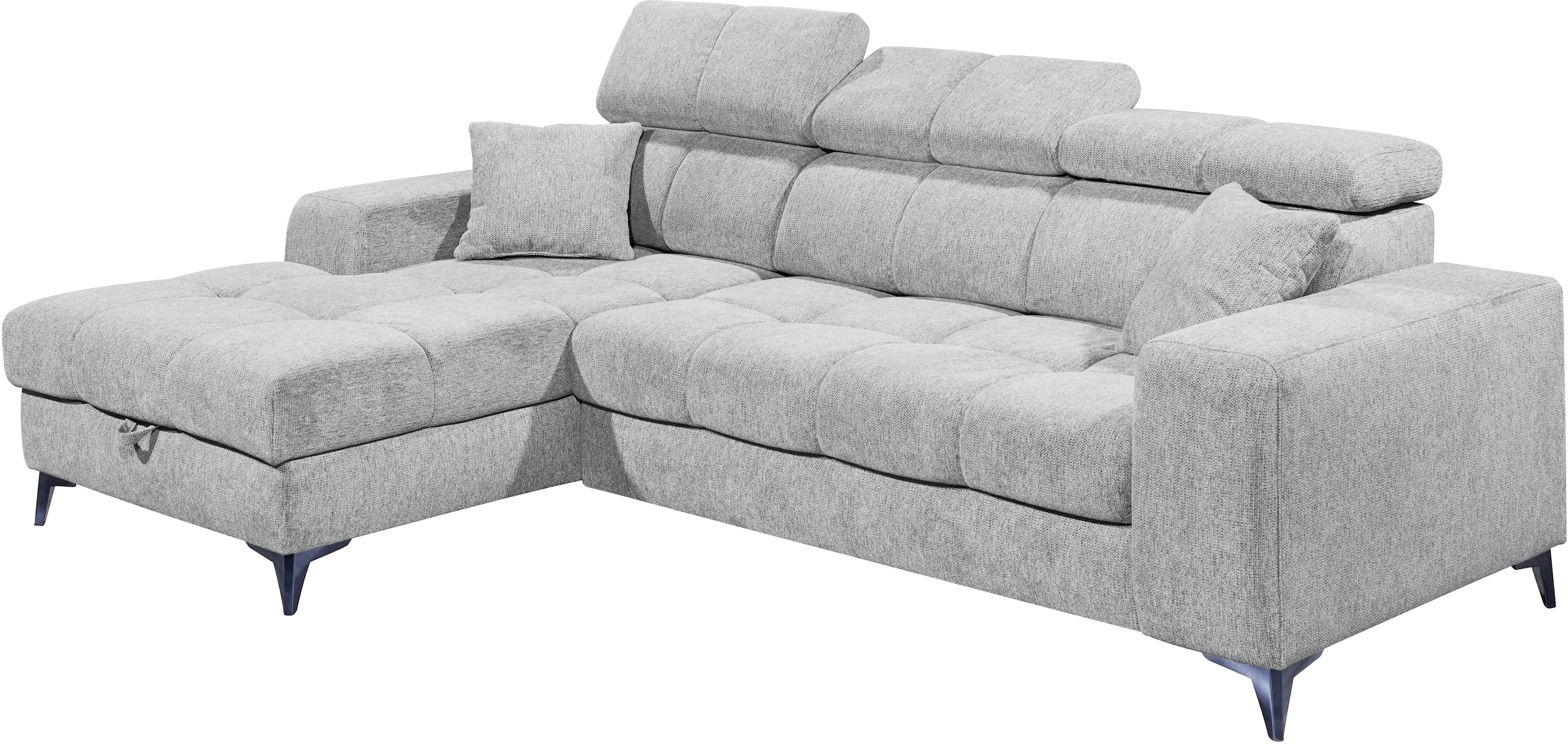 ED EXCITING DESIGN Ecksofa »Sydney L-Form mit Bettfunktion, Bettkasten, Kopfteilverstellung«, motorischer Sitztiefenverstellung, USB-Port & 2 Zierkissen