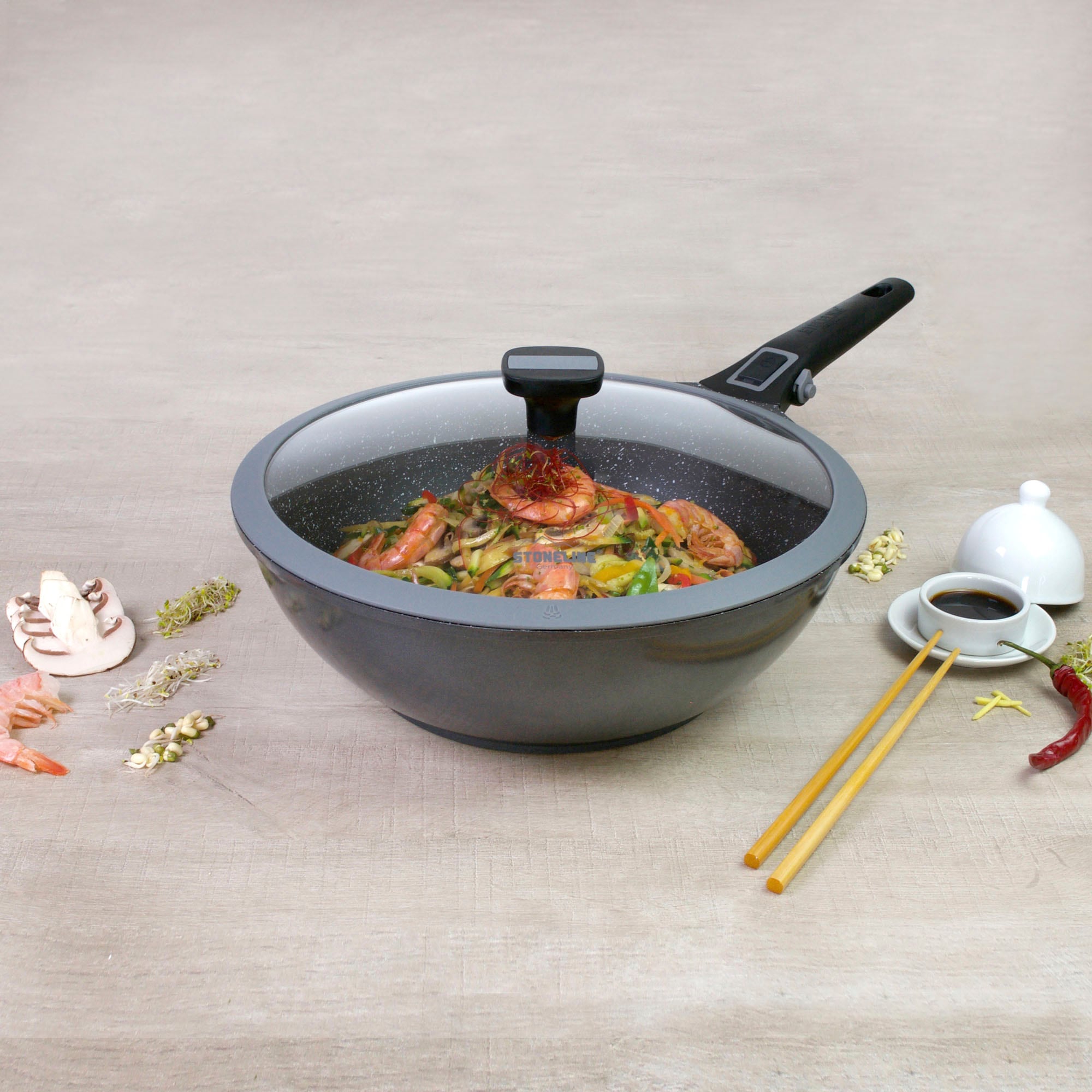 STONELINE Wok »Imagination PLUS« Aluminiumguss einzigartige Steinpartikel-Beschichtung, Ø 30 cm, Induktion
