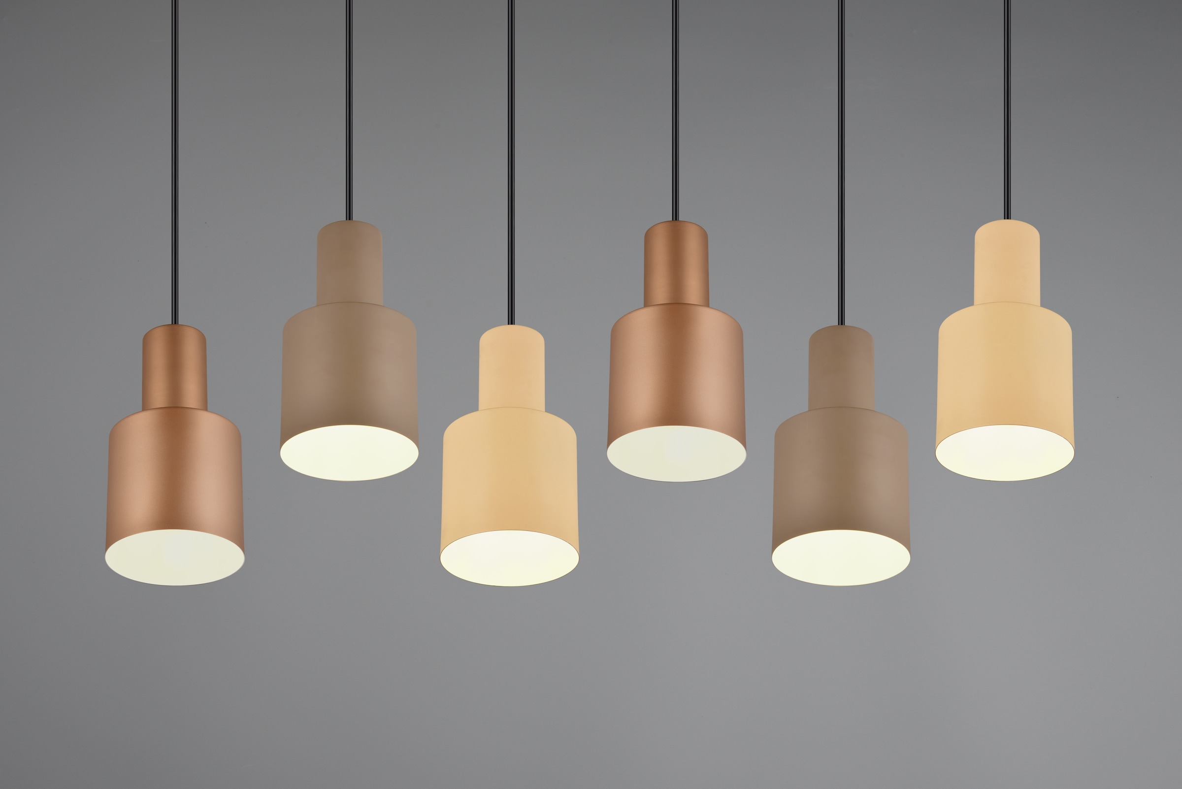 TRIO Leuchten Pendelleuchte »AGUDO, Hängelampe 6-flammig exkl 6xE27 max 40W höhenverstellbar«, 6 flammig, Leuchtmittel E27 | Leuchtmittel wechselbar, mehrfarbige Lampenschirme in beige taupe & coffee, Esszimmerlampe