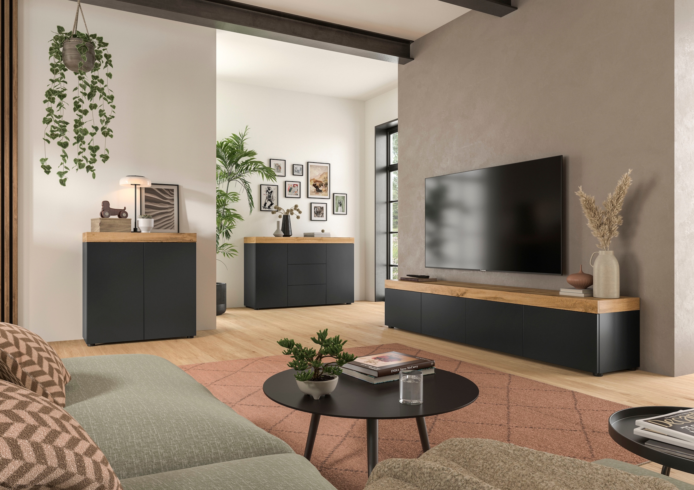 OTTO home Lowboard »MAMBO, Breite 200cm, 4 Klappen, stehend oder hängend« 2 farbige Ausführung, in verschiedenen Farben erhältlich, 1 Stk. tlg. Lowboard, TV Unterschrank, Tv-Schrank, Wohnzimmer
