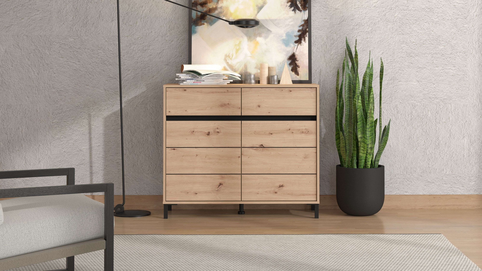INOSIGN Kommode »Marron für Wohnzimmer, Flur, Schlafzimmer«, Sideboard, Breite 106 cm, mit 2 Schubladen, hinter den Türen 4 Fächer