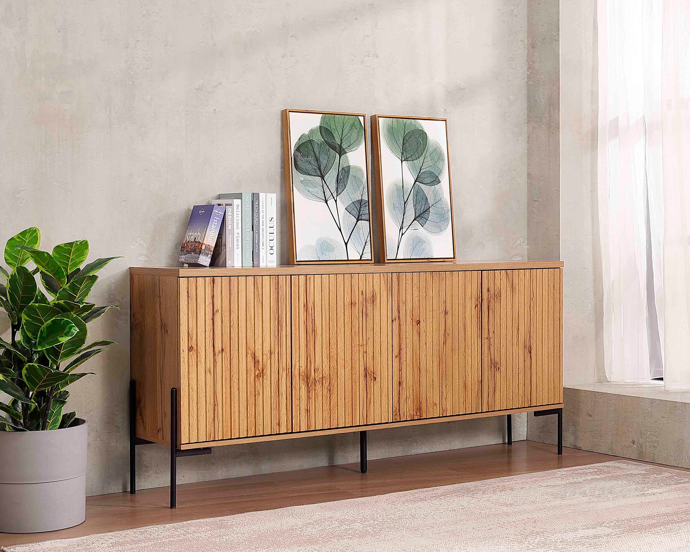 Sideboard „Valloire“, 2 feste Einlegeböden, Push-to-open Funktion, Breite 178 cm, Höhe 80 cm, eichefarben B/H/T: 178 cm x 80 cm x 38 cm