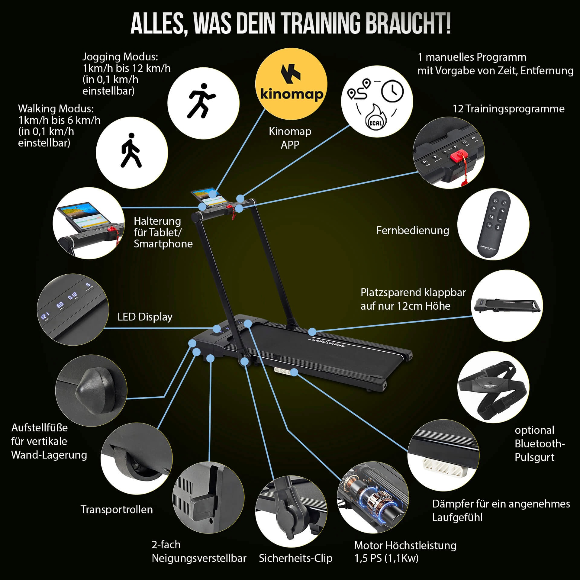 Christopeit Sport® Laufband »Laufband Walk Run Pro 2 in 1« bis max. 12 km/h, klappbar, 120 kg max. Benutzergewicht